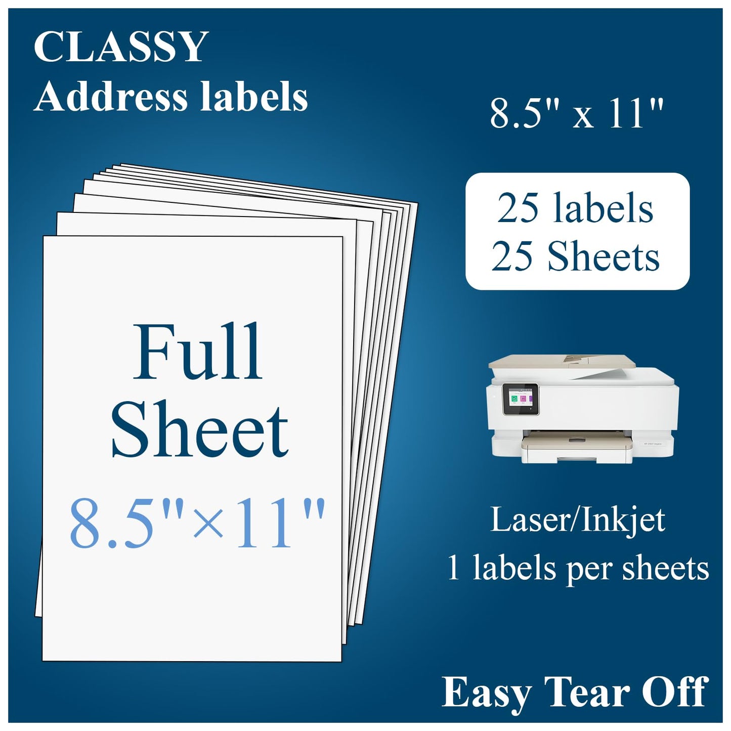 Sticker Paper, Full Sheet Shipping Labels 8.5 x 11, Self Adhesive Full Sheet Mailing Label for Laser and Inkjet Printers- 25 Sheets, 25 Labels 8.5"x11"-- (25 Sheets))
