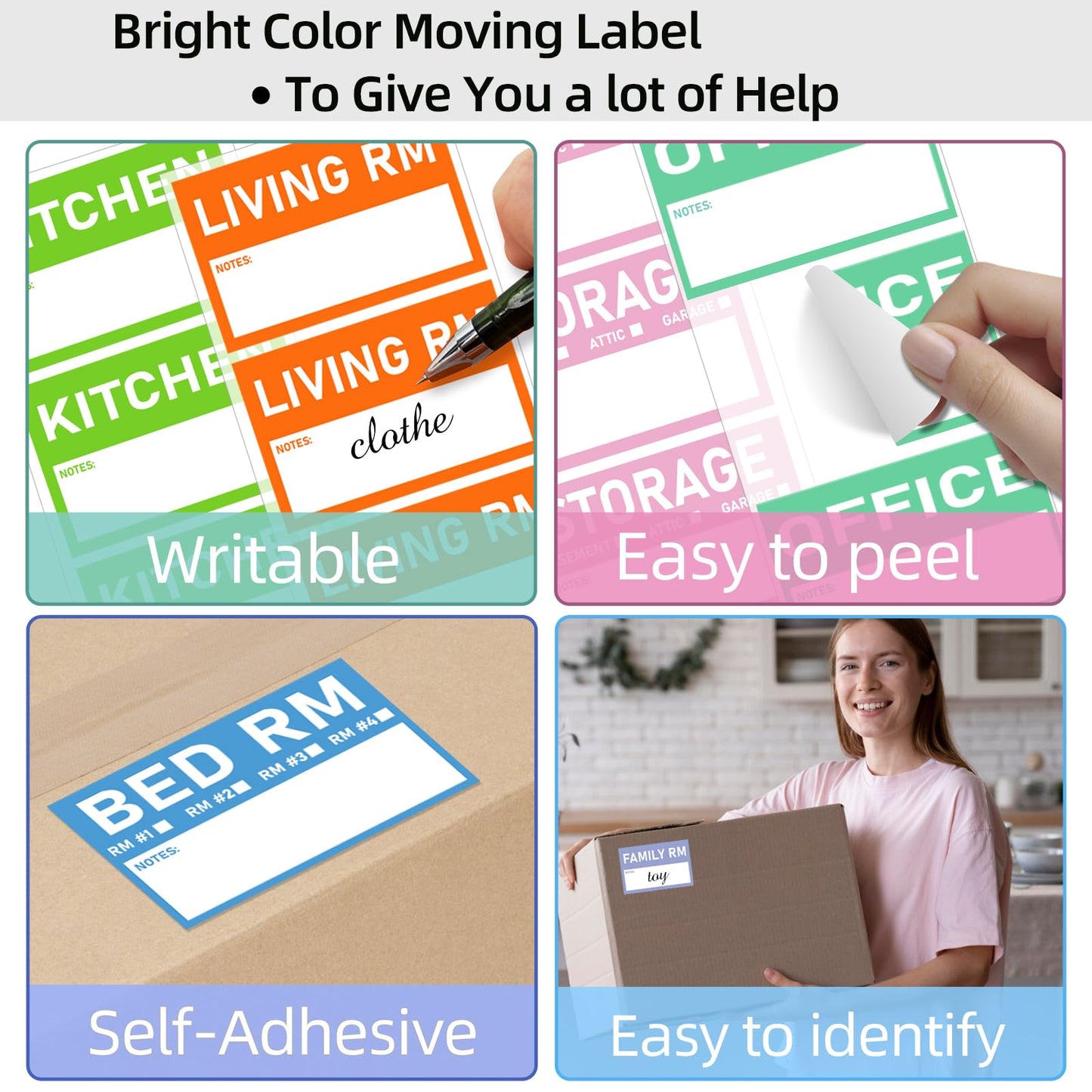 STARLIBOO 2''x 3'' Removable Home Moving Packing Box Labels, Waterproof 12 Designs Color-Coded Home Moving Stickers Including Fragile/Heavy/Blank Labels (300 Labels) 12 Colors--300 Labels 2*3 inch