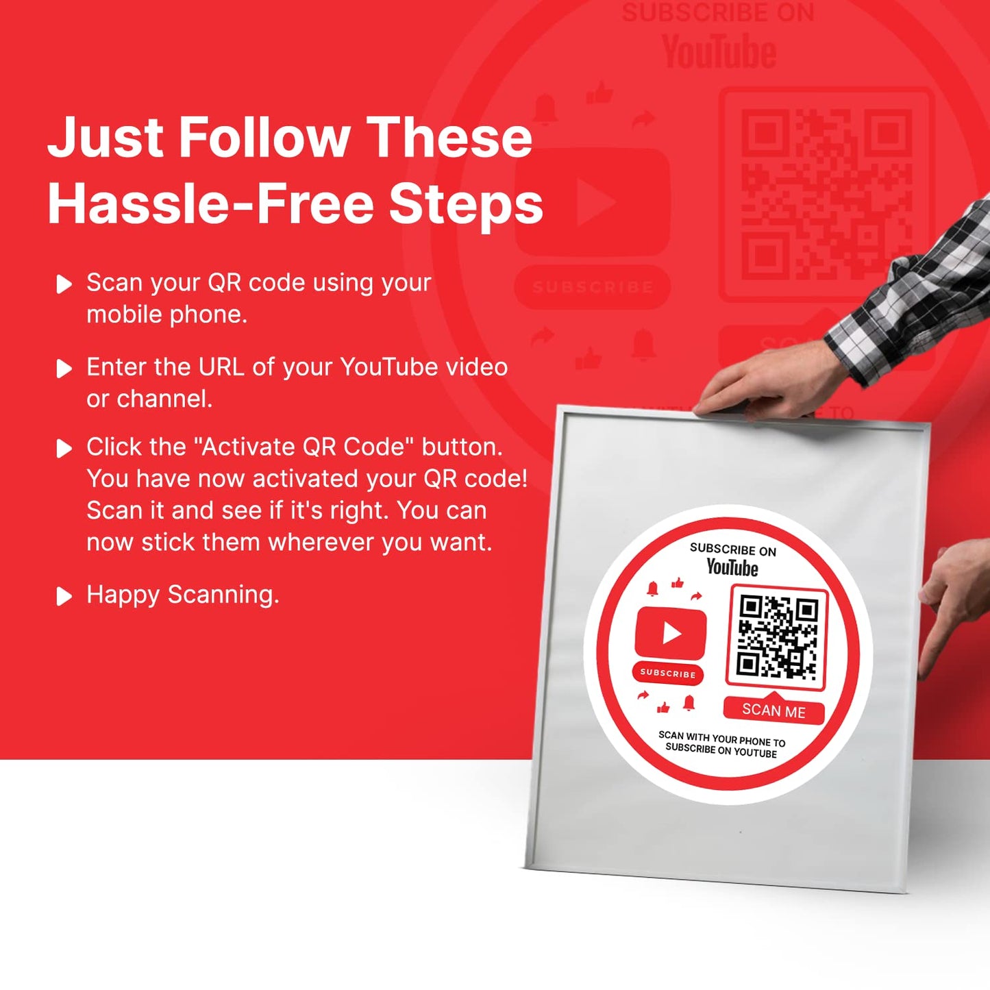 SCAN ME | YouTube QR Code Stickers | Ready to Be Activated Instantly with Your YouTube URL for Viewers to Subscribe | Pack of (3)