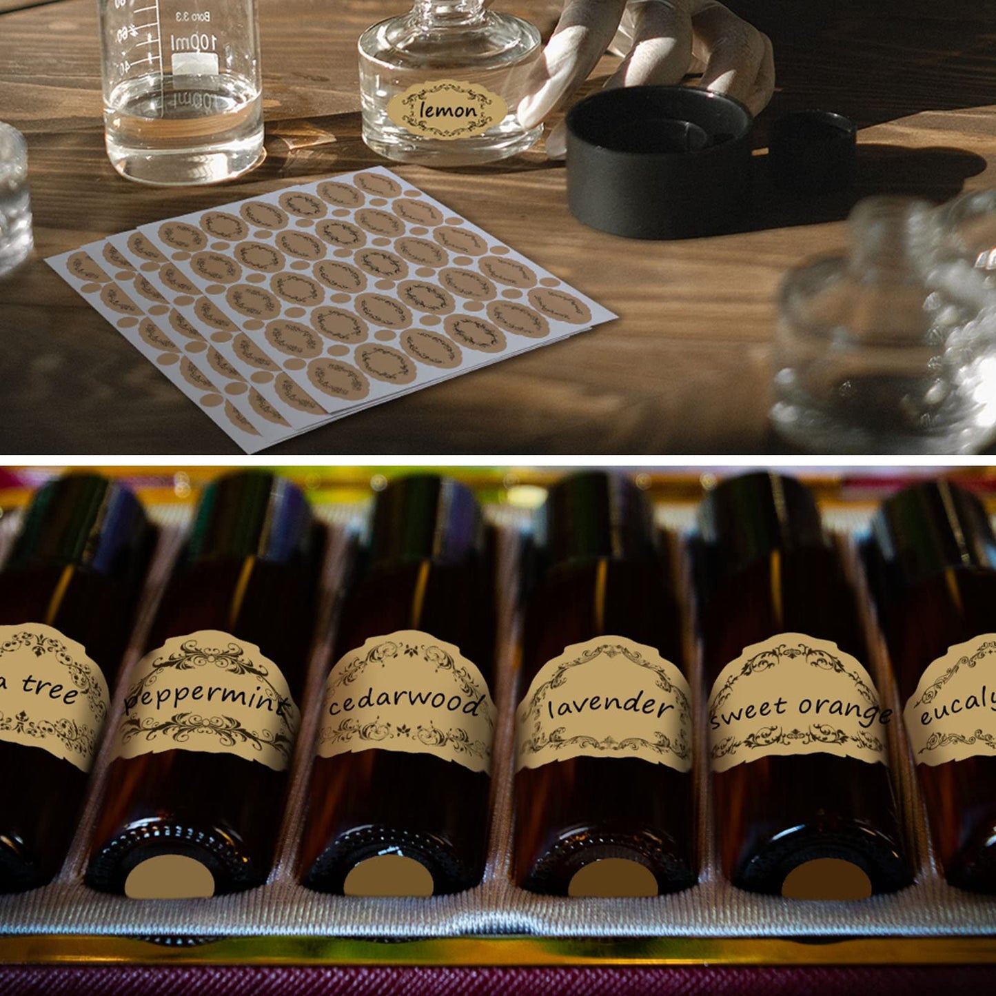 10 Sheet Apothecary Oval Oil Bottle Weatherproof Labels Vintage Kraft Look Apothecary Labels with Round Cap Stickers for Bottles and Jars (Blank)