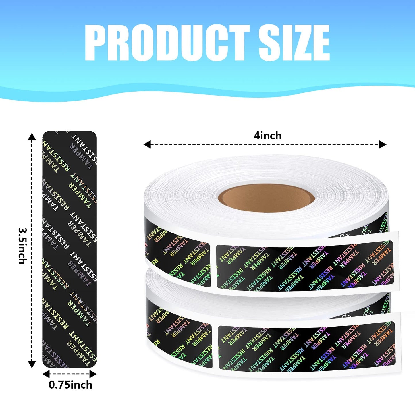2 Rolls Tamper Seal Tamper Stickers Resistant Metallic Labels Adhesive Stickers 0.75 x 3.5 Inch Holographic Food Labels for Containers Box Jars Mailing Packaging Sealing Delivery 2