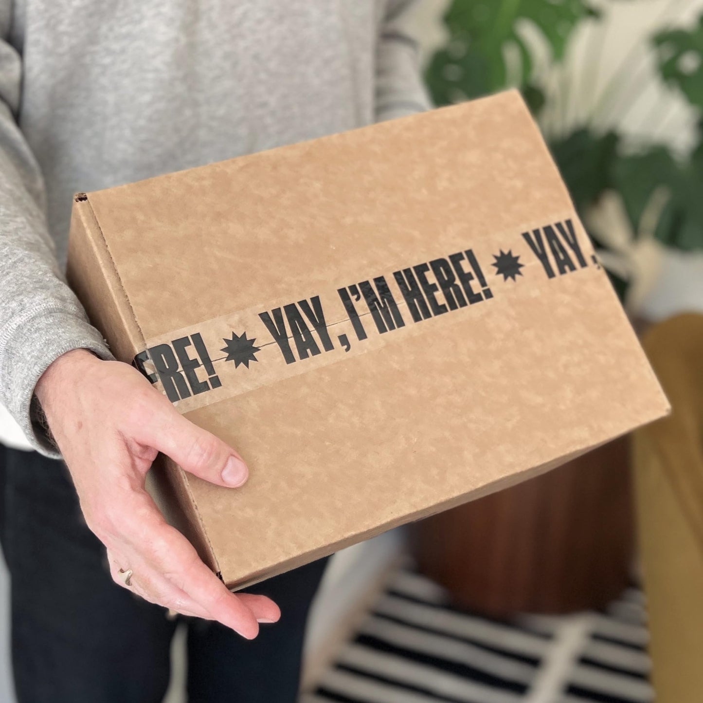 Printed Packing Tape for Small Business - Cool Decorative Designer Packaging and Shipping Tape - 1.88" x 110 Yards (330 feet) - Cute Yay, I'm Here! Clear Black Yay, I'm Here! - Clear/Black
