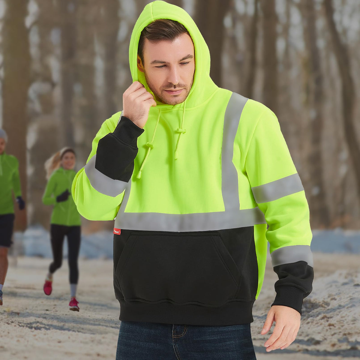 ProtectX Hi Vis Hoodie for Men Women High Visibility Safety Sweatshirt Reflective with Pockets for Construction Work Class 3 Large Neon Green - Pullover