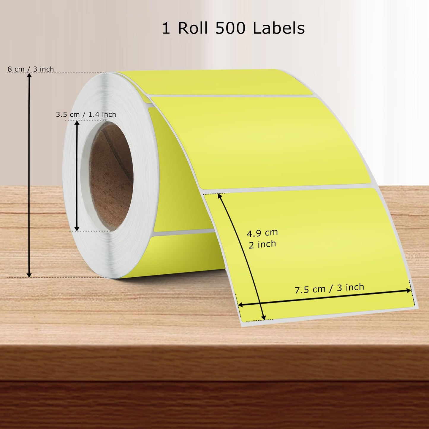 Yellow Direct Thermal Labels Vinyl 3 × 2 Inch Self-Adhesive Rectangle Stickers Roll Waterproof Printer Decals Name Tag for QR Code DIY Office Address 500 PCS Yellow
