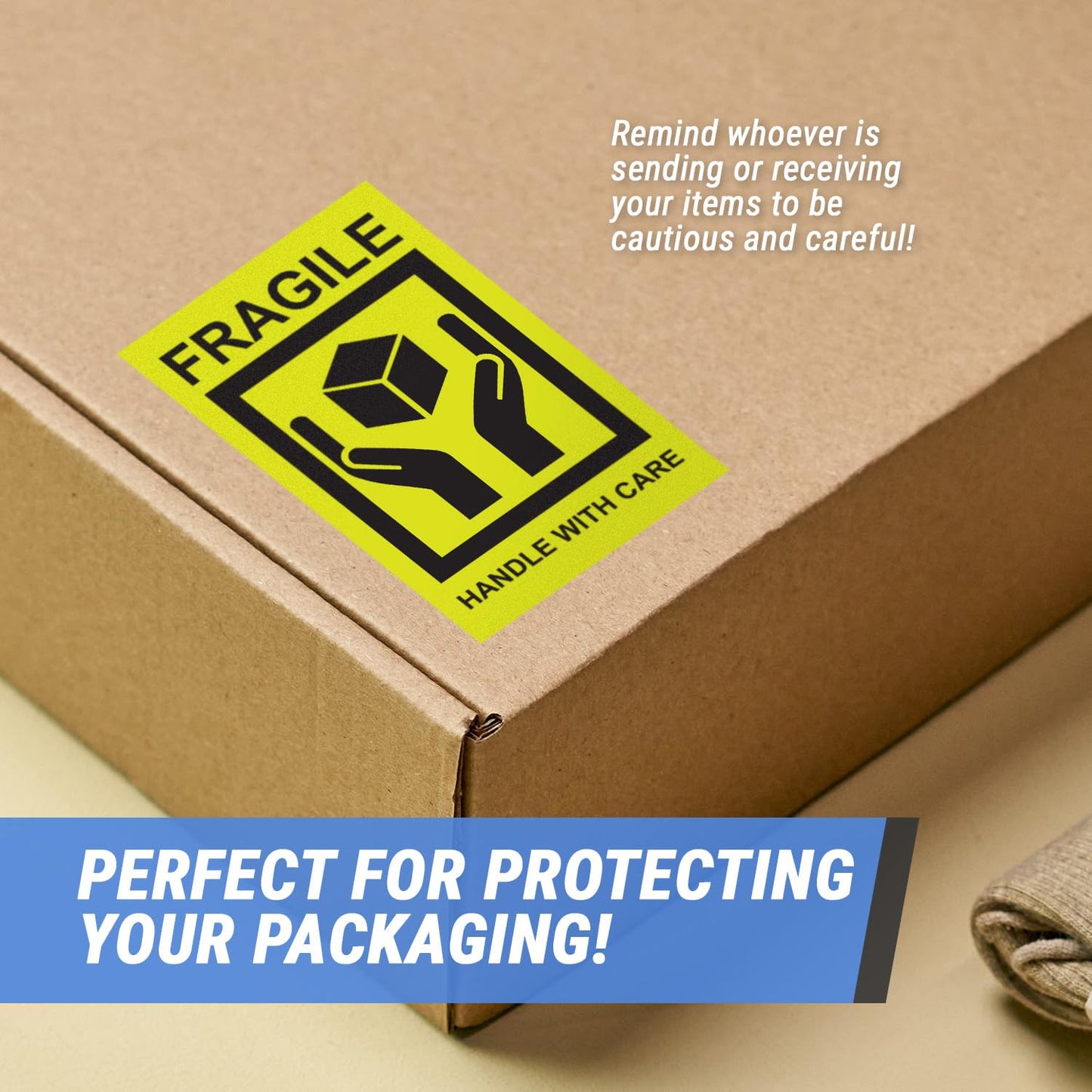1200 Fragile Stickers - 2 x 3 inch, Handle with Care - Fragile Stickers (Neon Yellow) for Shipping, Package Handling, Moving Fragile Caution Sticker - 4 Rolls Fragile, Handle with Care 1200 Labels