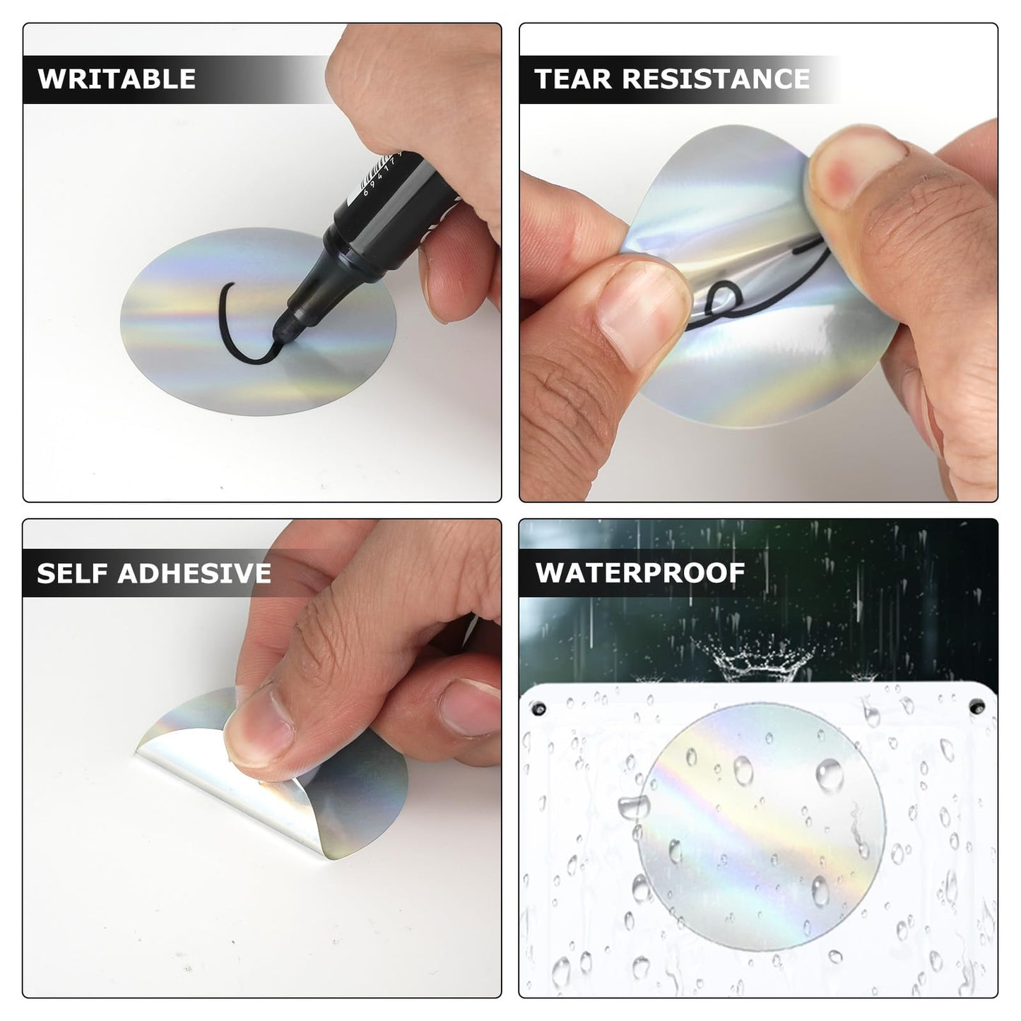 Silver Thermal Labels Vinyl 2 Inch Self-Adhesive Holographic Direct Dot Stickers Roll Waterproof Printable Circle Decals for QR Code DIY Name Tag 200 PCS 2 Inch Round Holographic Silver