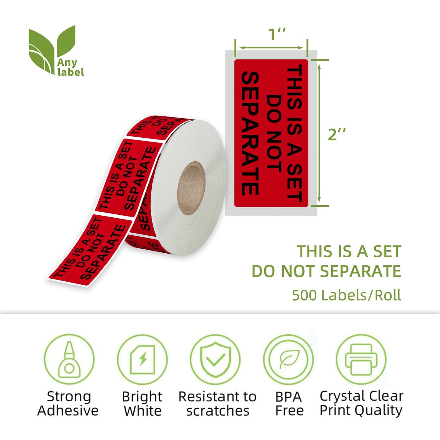 1" x 2" This is a Set Do Not Separate Stickers, Fluorescent Red Packing Labels for Shipping Bundle Sets and Multi-Pack Products Permanent Adhesive (2 Rolls, Total 1000 Labels) Red and Black