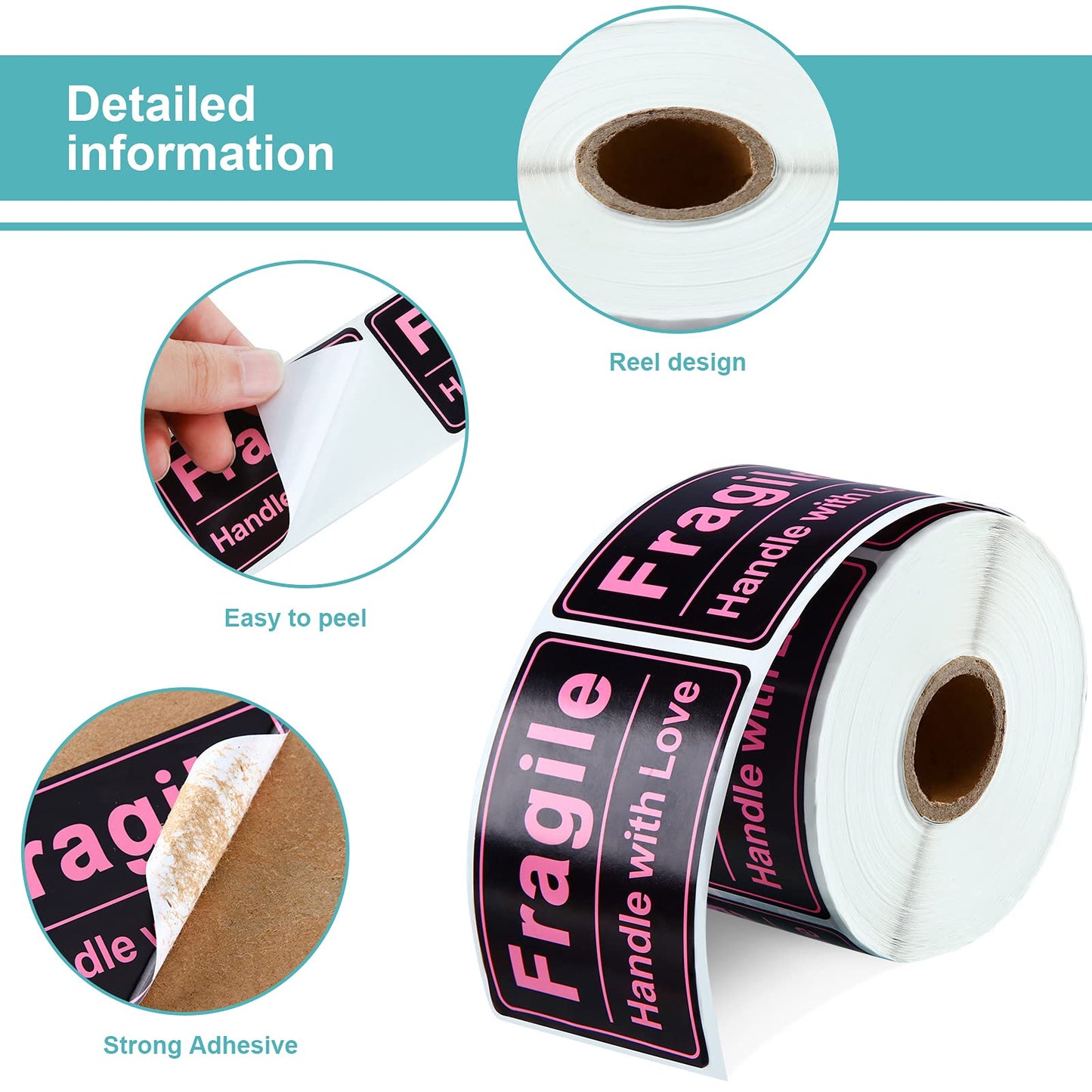 500 Pieces 2 x 3 Inch Black Pink Fragile Handle with Love Labels Stickers Self-Adhesive Stickers for Shipping Mailing Packing Envelope Present Jewelry Bag