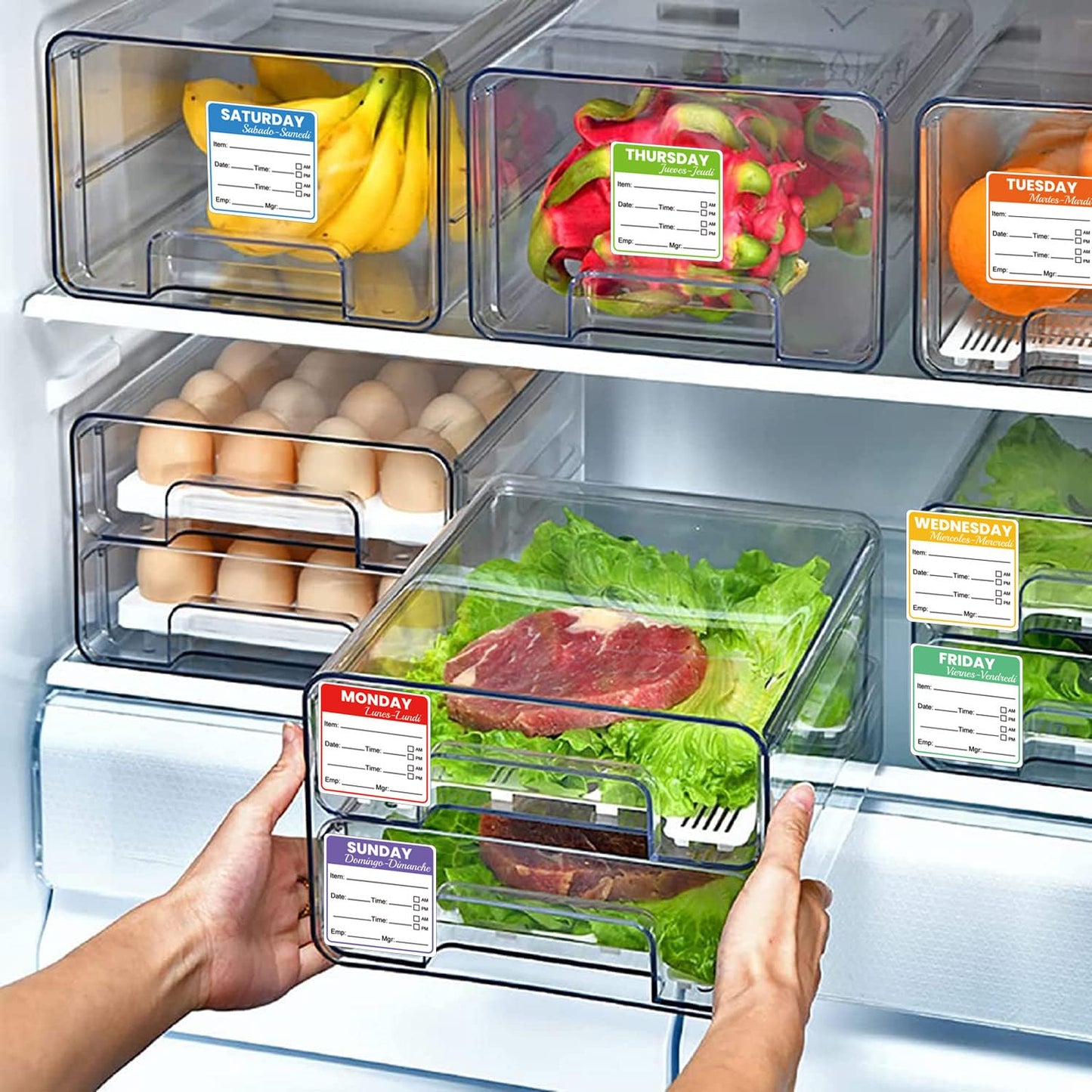 7 Day of The Week Food Labels Removable Monday-Sunday Day Stickers for Containers Home Kitchen Freezer Restaurant Monthly Planners Inventory Management Meal Prep Supplies