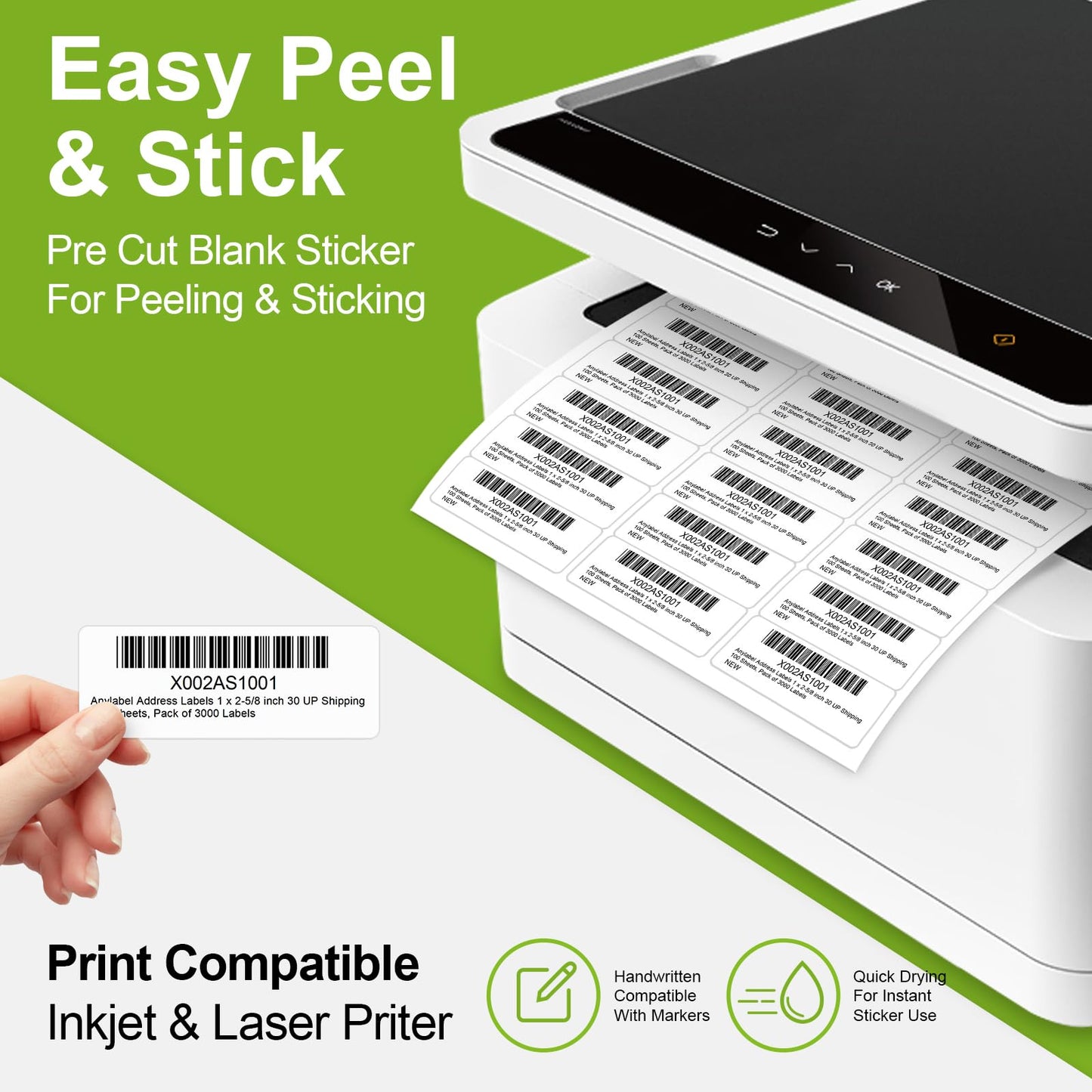 3000 Labels 100 Sheets 1" x 2-5/8" Address Label Sticker for Laser & Inkjet Printer - 30 Per Page Mailing Labels for Packages Adhesive, 30-up Return Address Labels 1" x 2-5/8" - 30 Per Page | 3000 Labels