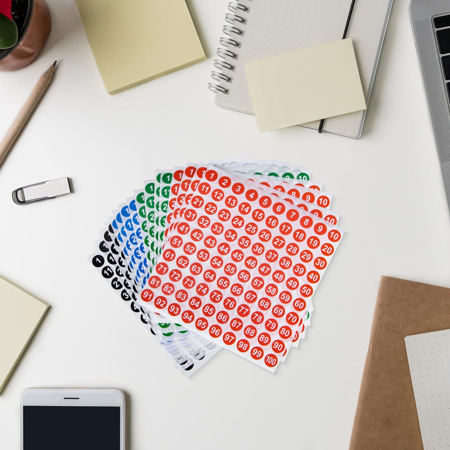16 Sheets Small Round Number Stickers - Self Adhesive Labels for Office, Home, Kitchen, Classroom & More