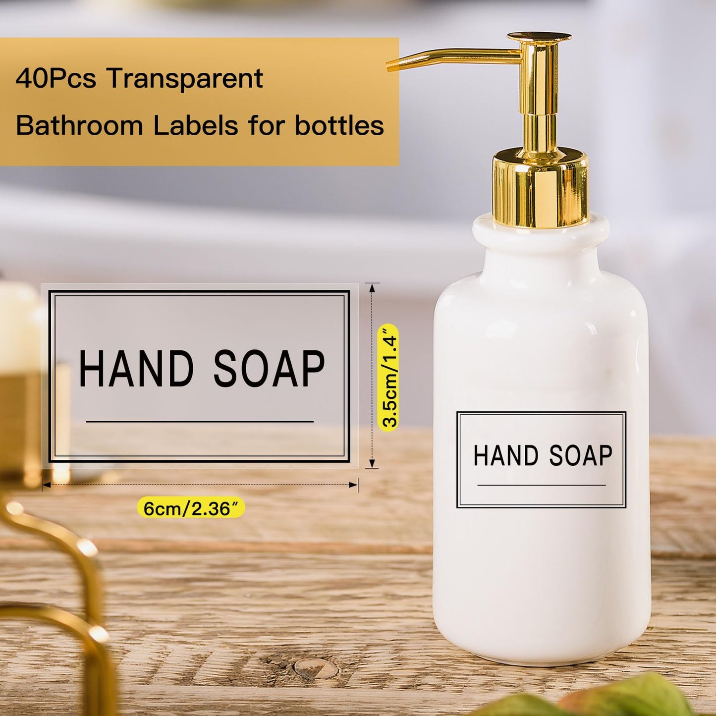 TESWEY 40 PCS Clear Hand Soap and Lotion Labels,Transparent Waterproof Shampoo Conditioner Labels Stickers,Preprinted Bathroom Labels for Soap Dispenser Bottles
