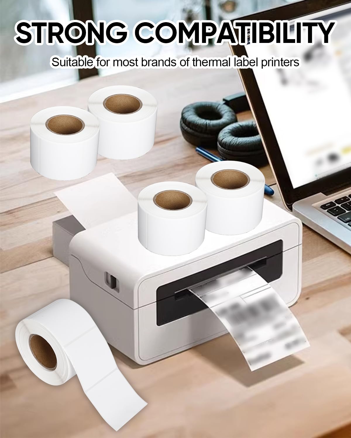 3" x 3" White Square Thermal Label Stickers - Self-Adhesive Square Direct Thermal Sticker Labels 500 Labels/ 1 Roll