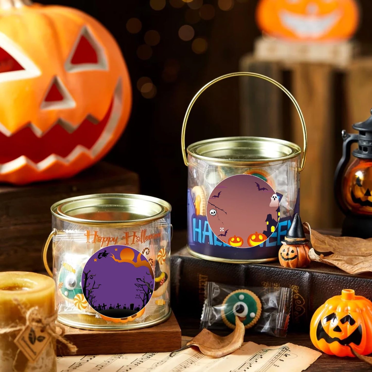 Thermal Label Stickers 2 inches Round Printable Halloween Thermal Labels for Packaging Self-Adhesive Name Price Label DIY Custom Logo Design 500Pcs
