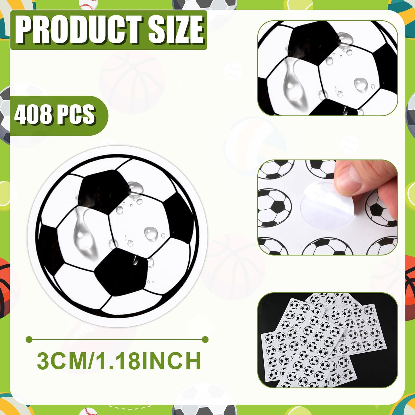 408pcs Soccer Stickers, Vinyl Soccer Lovers Sticky Labels for Jar Helmet Scrapbooking World Cup Soccer Party Favors Sports Party Decorations Supplies Reward Pride Stickers for Kids Boys Girls