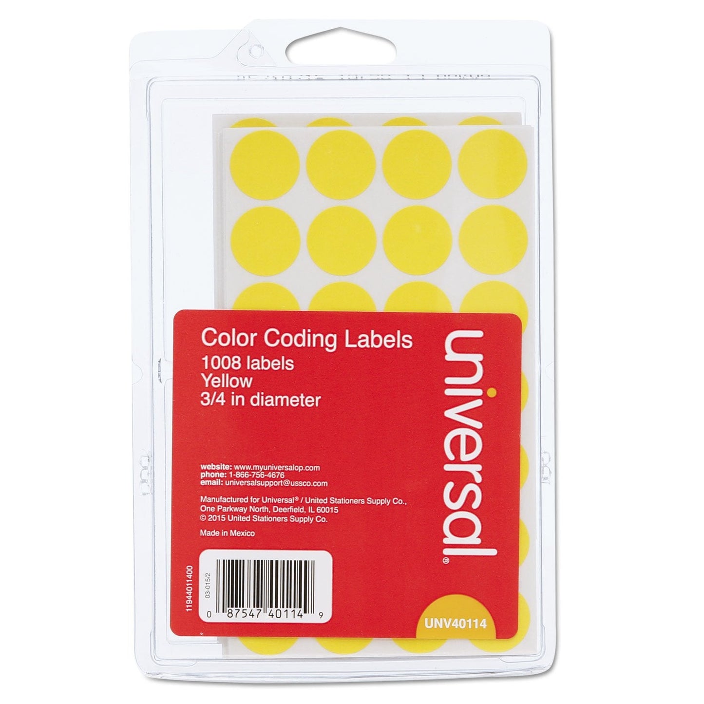 Universal UNV40114 0.75 in. Diameter Self-Adhesive Removable Color-Coding Labels - Yellow (28/Sheet, 36 Sheets/Pack)