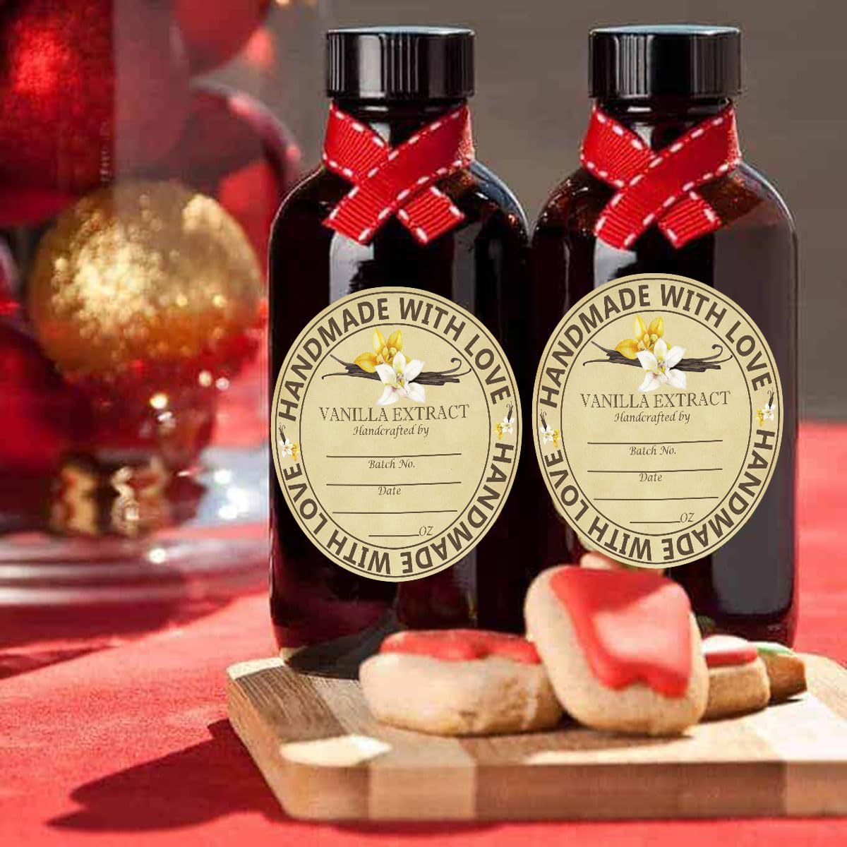 250pcs Vanilla Extract Sticker 2 Inch Round Gloss Brown Homemade Vanilla Labels Christmas Vanilla Homemade with Love Stickers for Handcrafted Vanilla Bottles Jar Kitchen Pantry (2 inch, Color2)