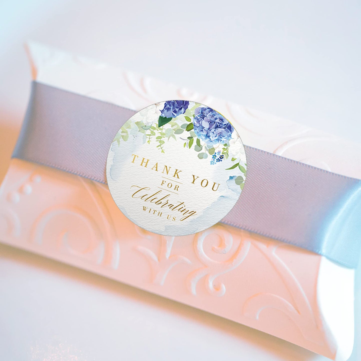 Mobiusea Creation Blue Floral Thank You for Celebrating with us Stickers | 2 inch | Gold Foil | 60pcs Waterproof Thank You Stickers Wedding Labels for Wedding, Bridal Shower, Baby Shower