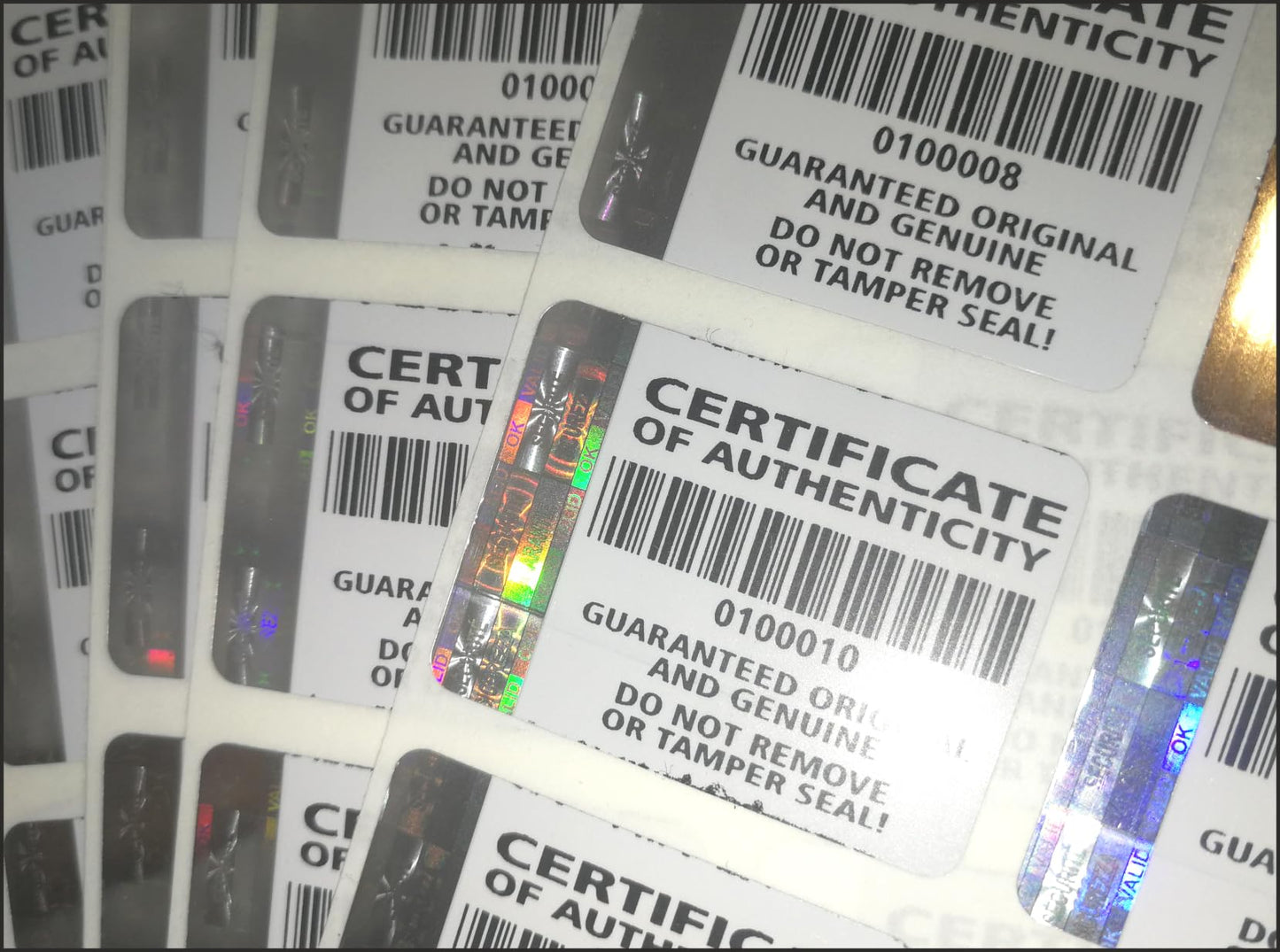 500 pcs Certificate of Authenticity Labels Security Stickers with Hologram Stripe 1.26 x 0.94 inch