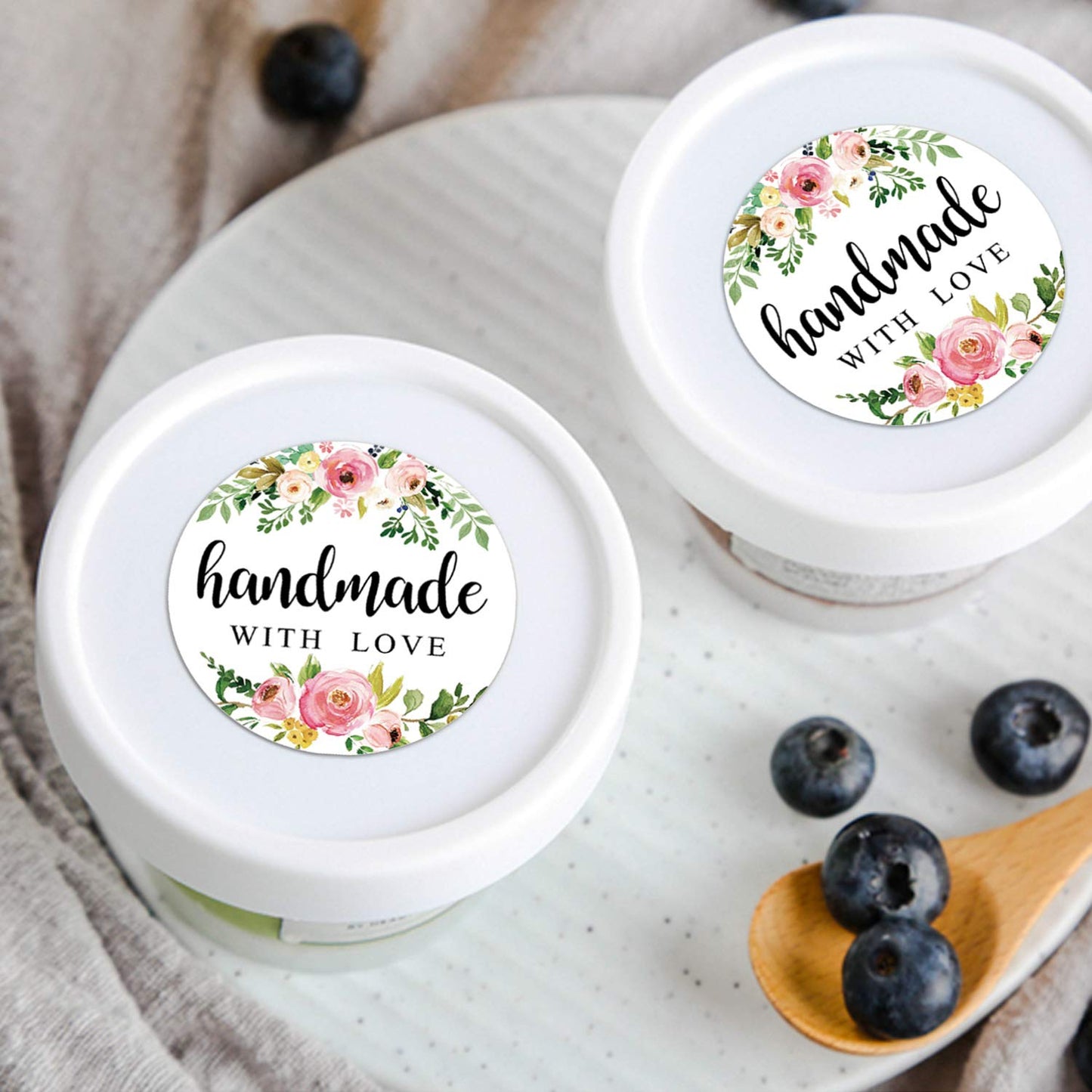 1.4 Inch Floral Handmade Stickers, 500 Round Adhesive Label Stickers, Perfect for Baking, Craft Projects, Gift Package Decoration