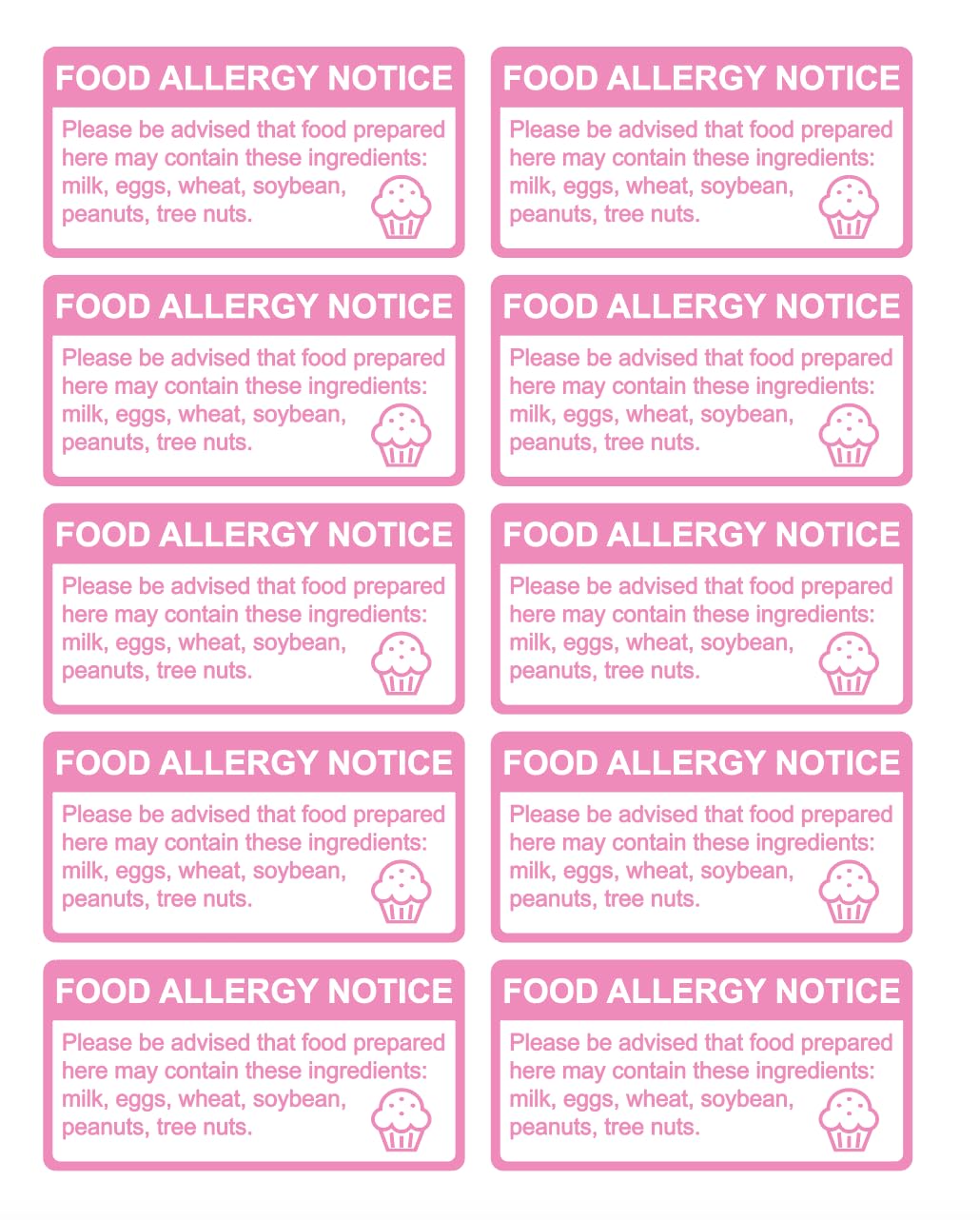 500PCS 1x2'' Pink Removable Food Allergy Warning Labels Allergies Restaurant Food Safety Labels Self Adhesive Stickers