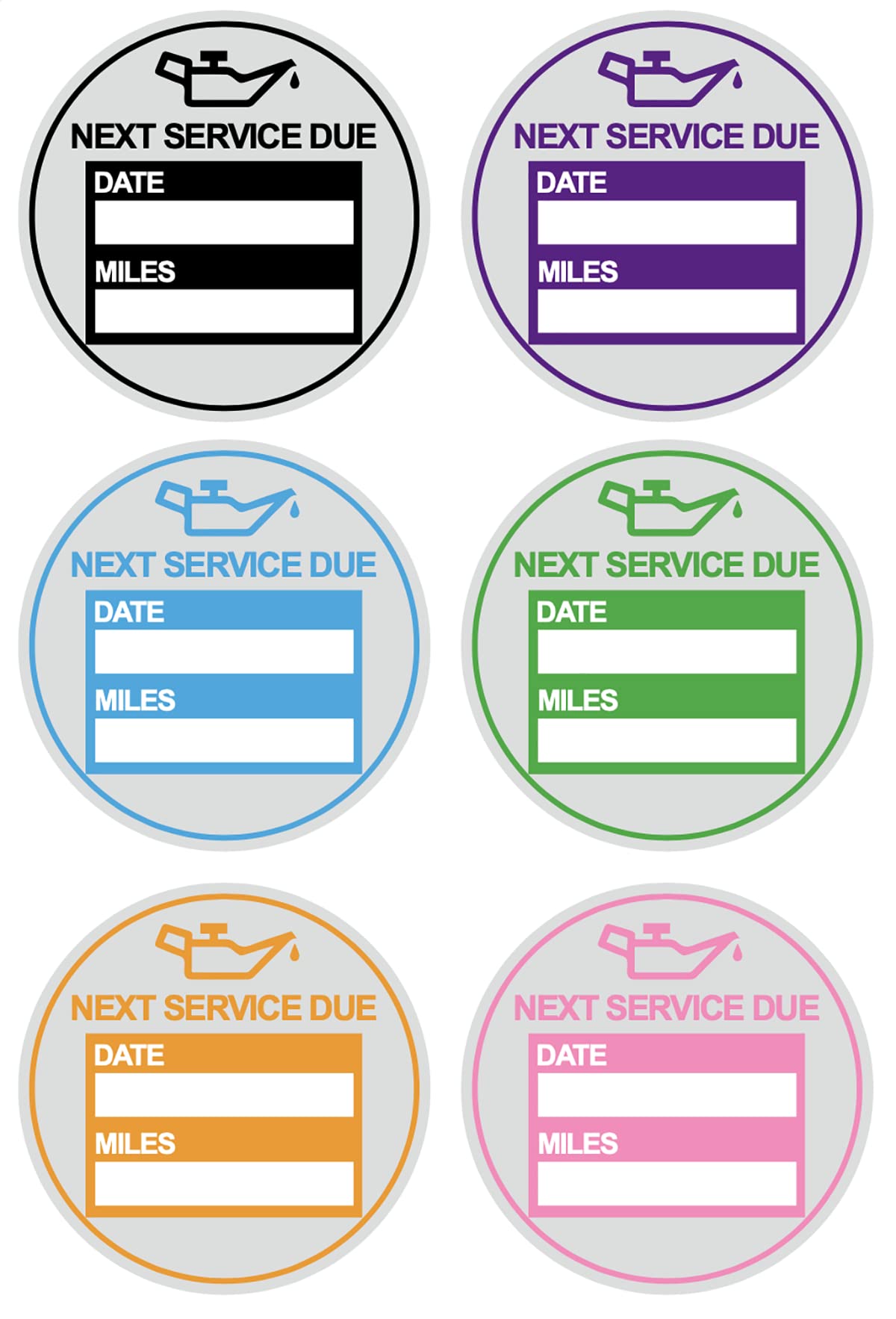 2 inch 60 PCS Next Service Due Static Cling Labels Easy Remove Oil Change Stickers 6 Colors Static Cling Windshield Labels -Poskornwel