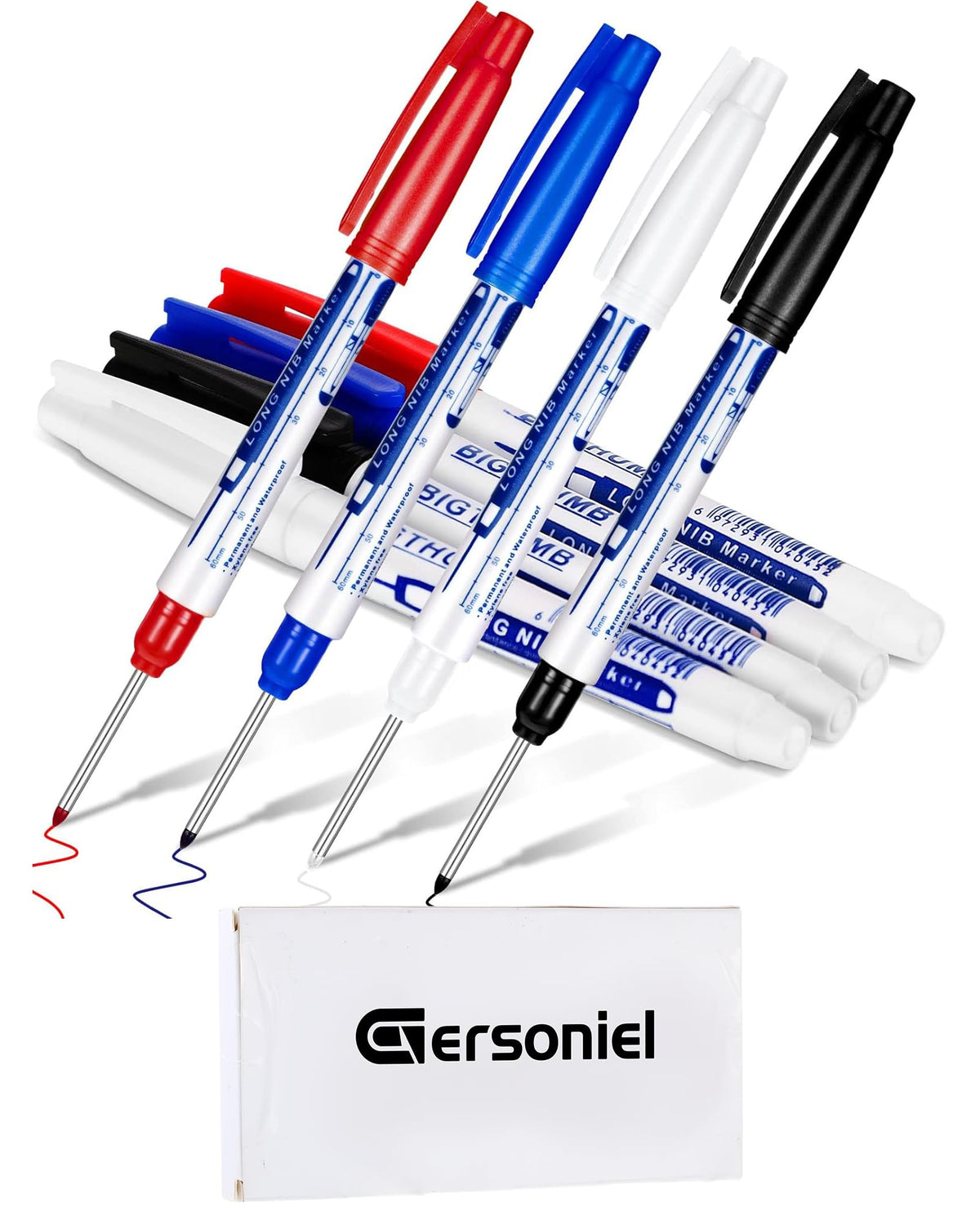 Gersoniel 4 Pcs Long Nib Marker 30 mm Deep Reach Markers Long Nose Waterproof Deep Hole Marker Carpenter Ink Reach Permanent Pens for Men Father Day Gift Carpenters Construction Builders 4 Colors