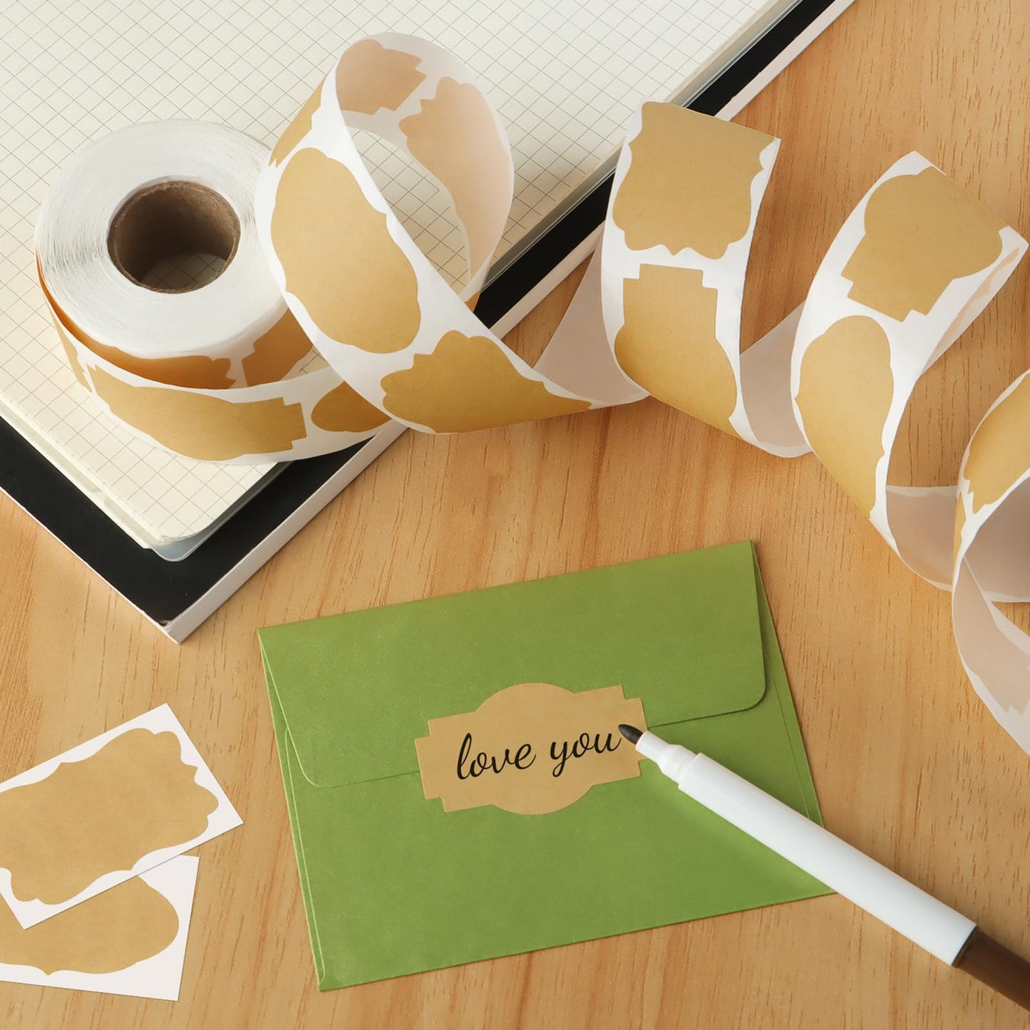 300PCS Kraft Brown Labels 2x1.2 Inch - Blank Self-Adhesive Stickers for Mason Jars, Bottles, Gift Wrapping, Food Storage & Crafts (Writable, Vintage Style, 3 Designs)