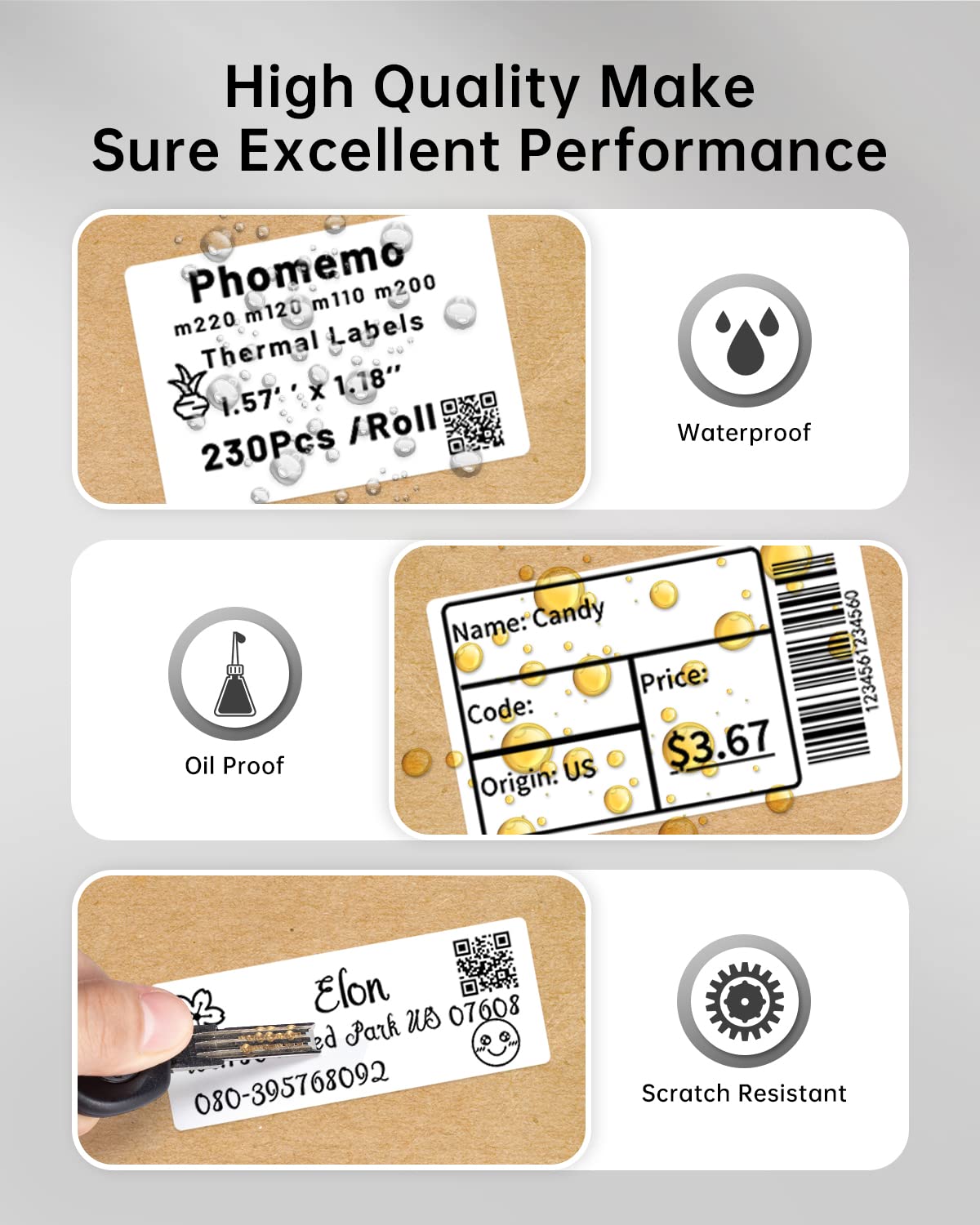 Phomemo Labels Set, M220 M110 M221 M120 M200 Label Maker Tape,Black on White Thermal Paper Self-Adhesive Stickers, Include 1.57'' x 1.18'',1.96'' x 1.18'',1" x 2-5/8" 1.57'' 1.18'' ( 40 x 30mm)