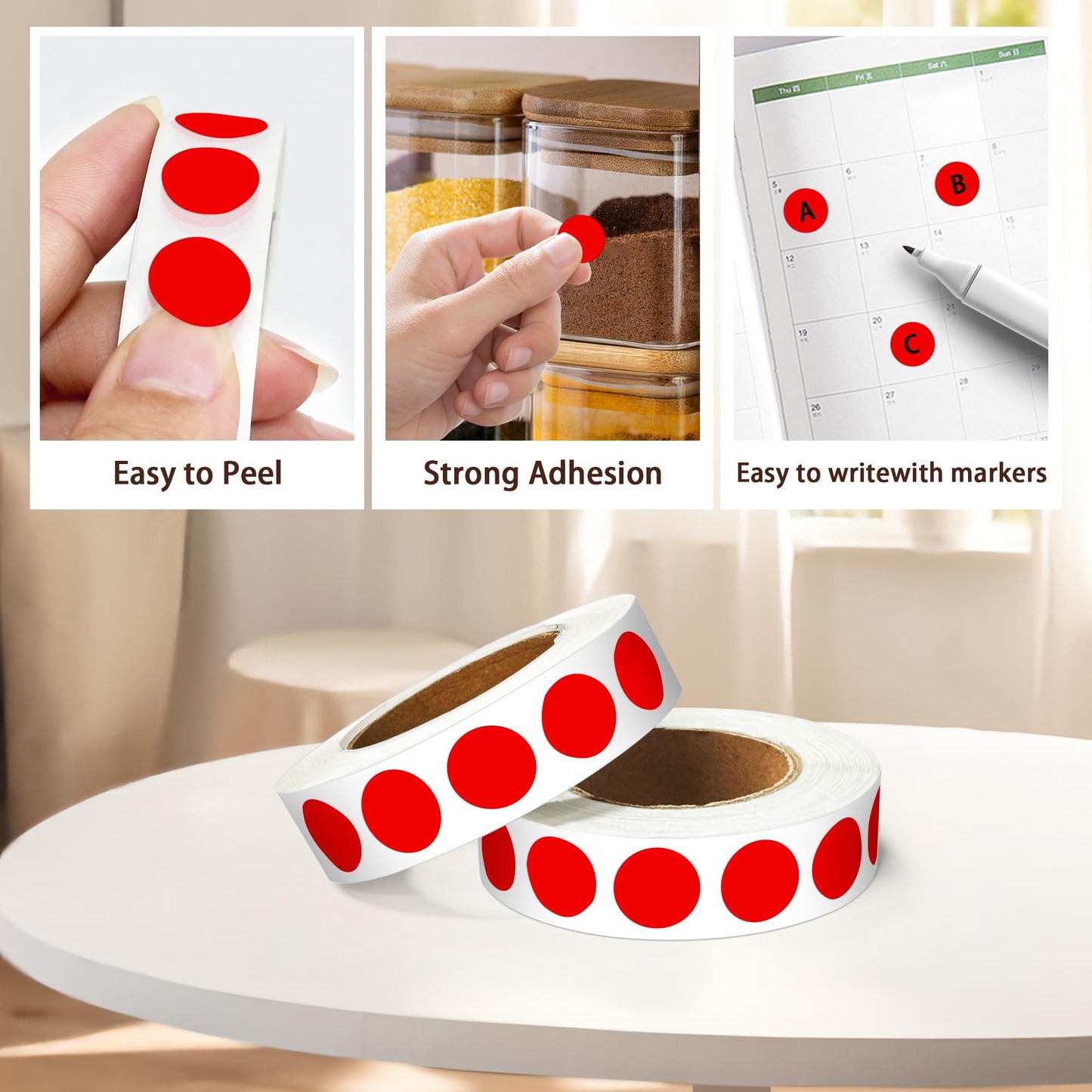 PARLAIM 1/2 Inch Round Permanent Adhesive Color-Code Dot Stickers,4000 Stickers 4RollS dots Label Dispenser Box Red Circle Stickers Labels (Red) 4 Rolls-4000 Pack