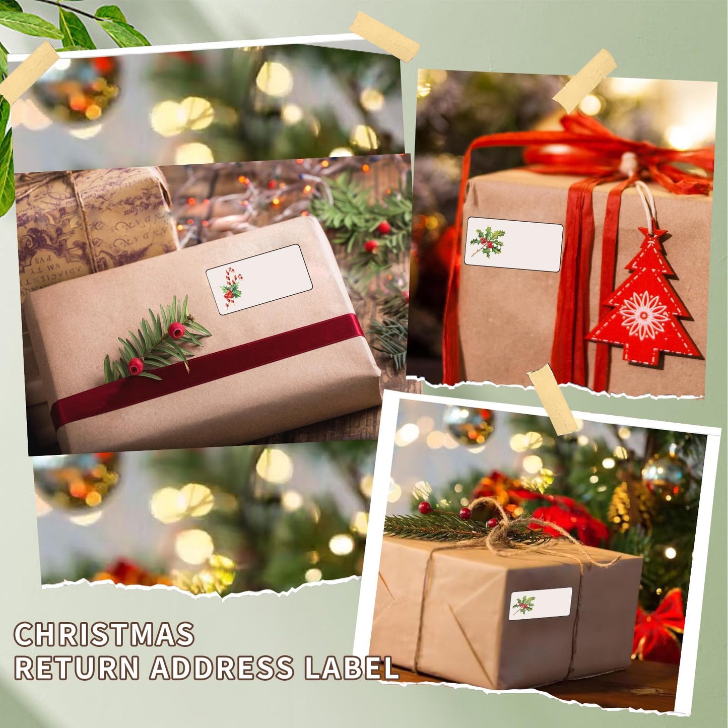 300 Pieces Christmas Address Labels 2 x 4 Inches Printable Christmas Address Labels Mailing Labels Compatible with Laser and Inkjet Printer 2x4 inches Holly Berries