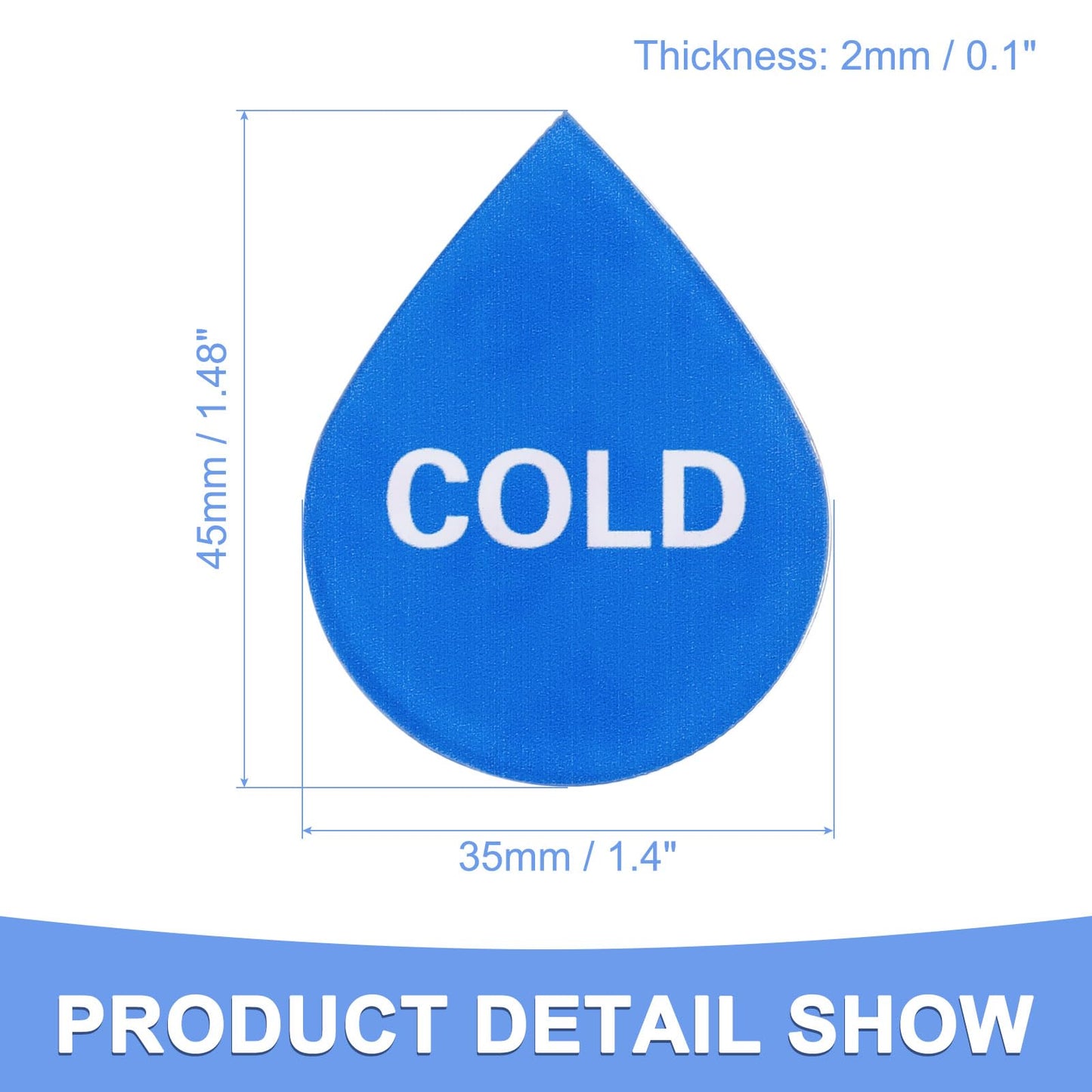 Self Stick Hot/Cold Water Label - 10 Pairs/20 Pack Child-Friendly Drop Shape Sticker Sign Fits for Faucet Sink - Self-Adhesive Acrylic Stickers - (Blue/Red)