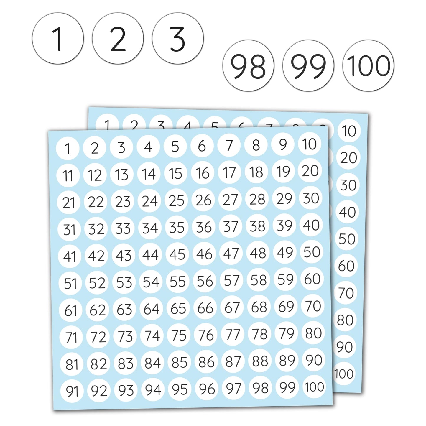 50 Sheets, 1-100 Number Stickers Labels - 0.4" Round, 5000 Pieces 50 Sheets White
