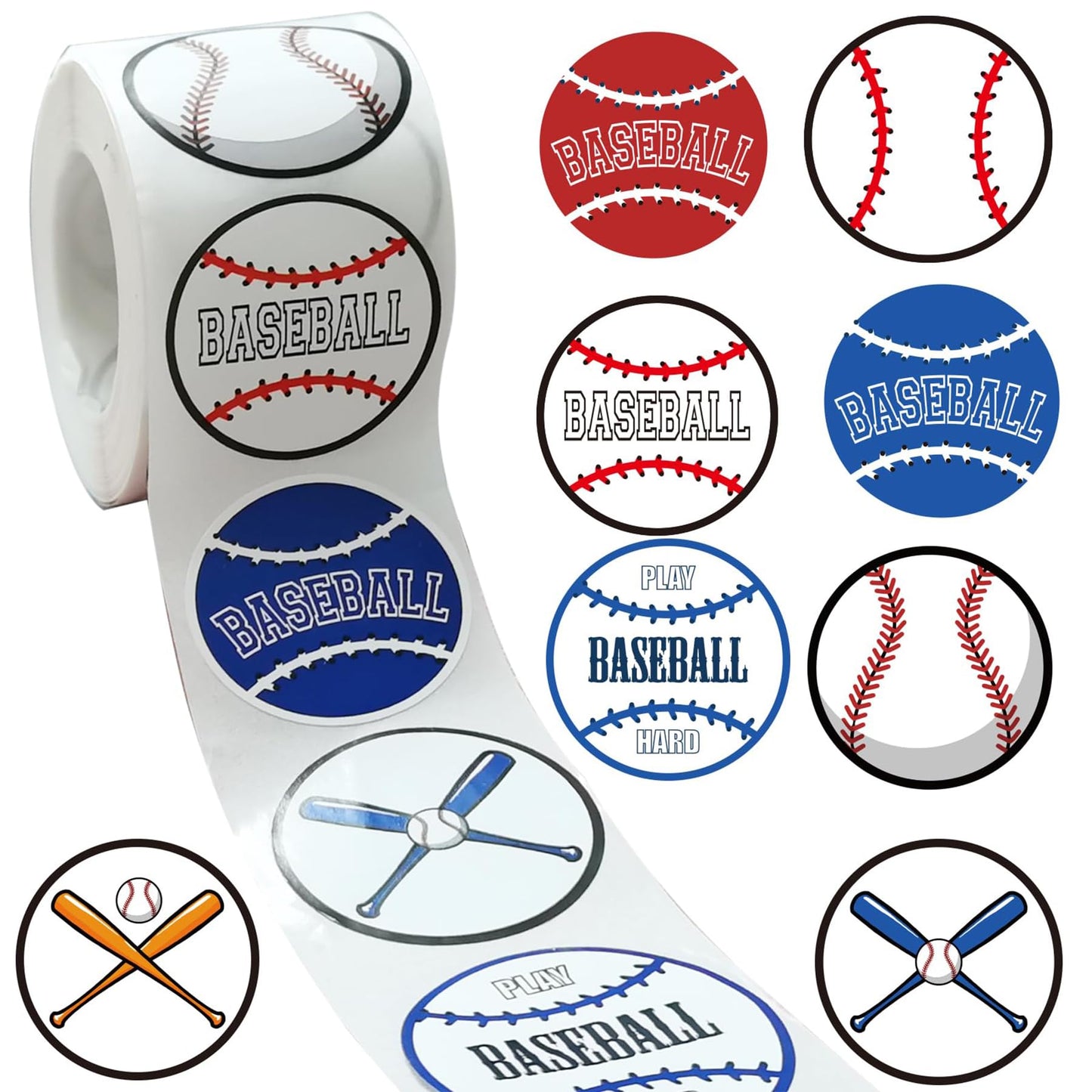 500 Pieces Baseball Labels Roll Stickers - Baseball Sport Party Supplies Decorations Favors Jar Containers Letter DIY Sticker Labels Decals