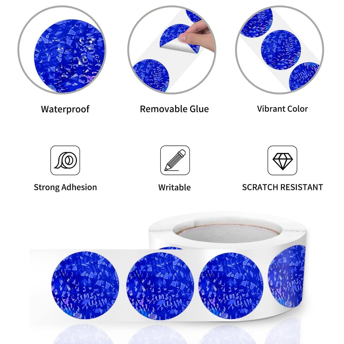 Round Stickers Blue 1 Inch Circle Labels Color Coding Glitter Sparkle Dot Sticker Waterproof Removable Roll of 500 PCS Glitter Blue