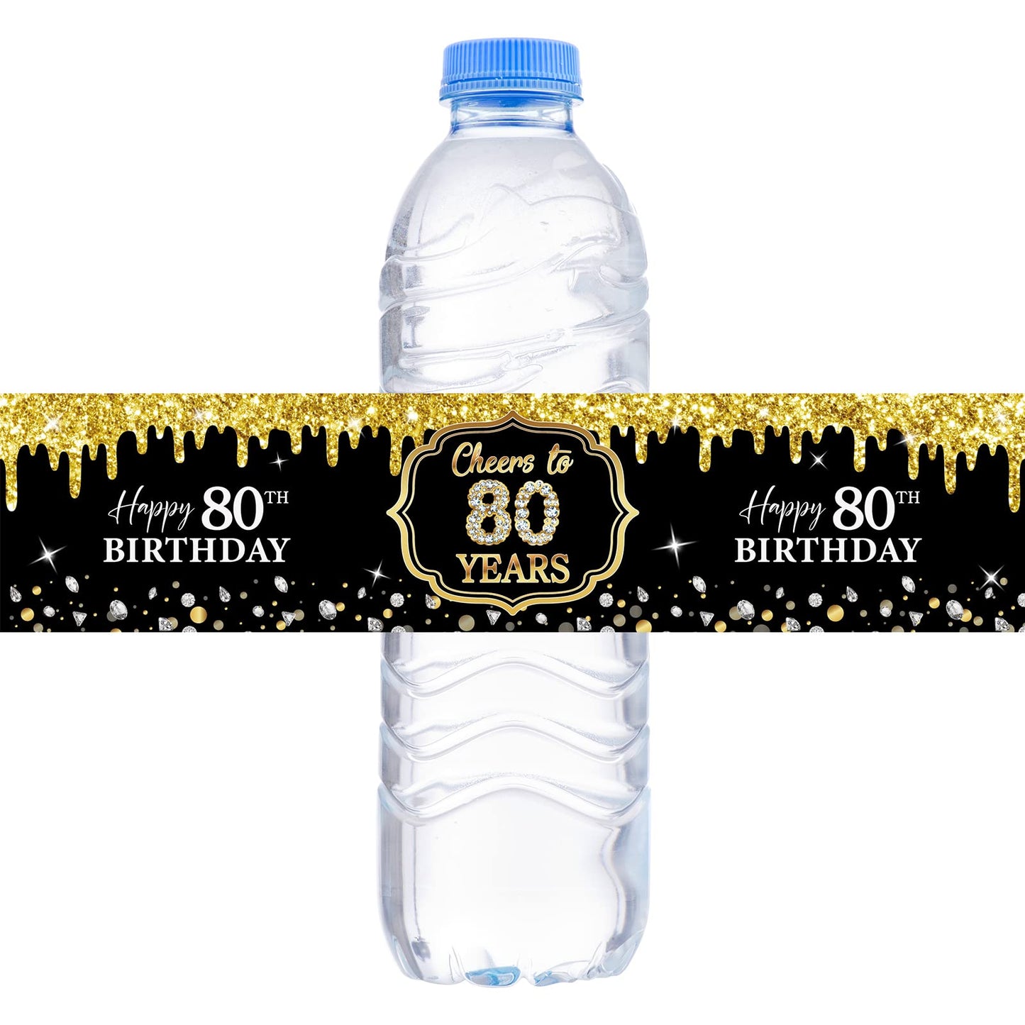 WOWOPA 32Pcs Cheers to 80 Years Water Bottle Labels, Happy 80th Birthday Labels Stickers for Women and Men Birthday Party Decorations - Black