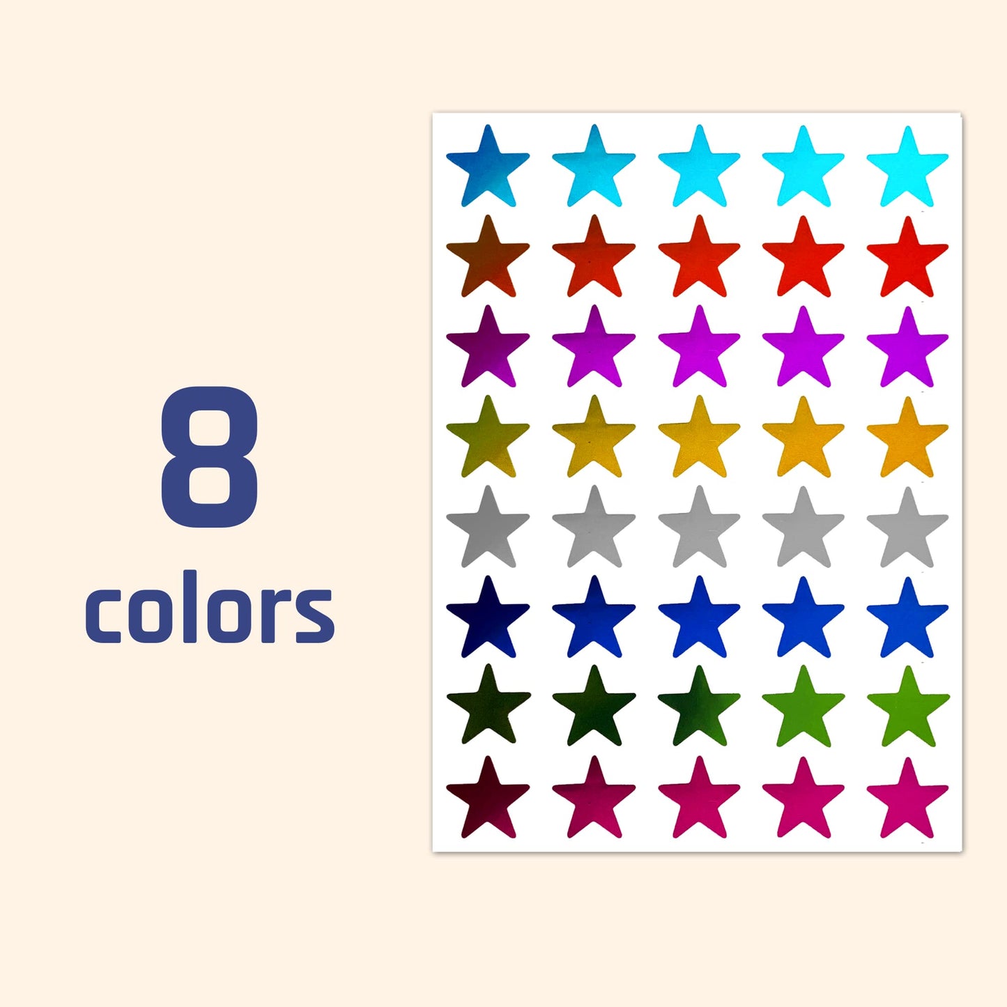 8 Colors, 4000 Pack, Foil Star Metallic Stickers, 0.6" Diameter 8 Colors