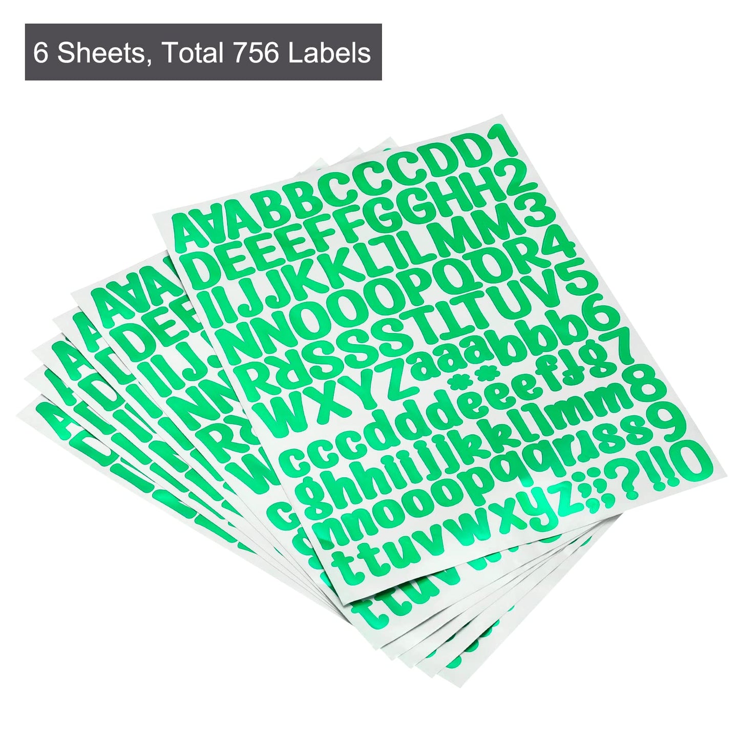 PATIKIL Letter Alphabet Number Stickers, Glitter Green 1" Reflective Labels Self Adhesive Vinyl Sticker for Classroom Organization, Sign, Door, Address, 6 Sheets, 126 Count/Sheet