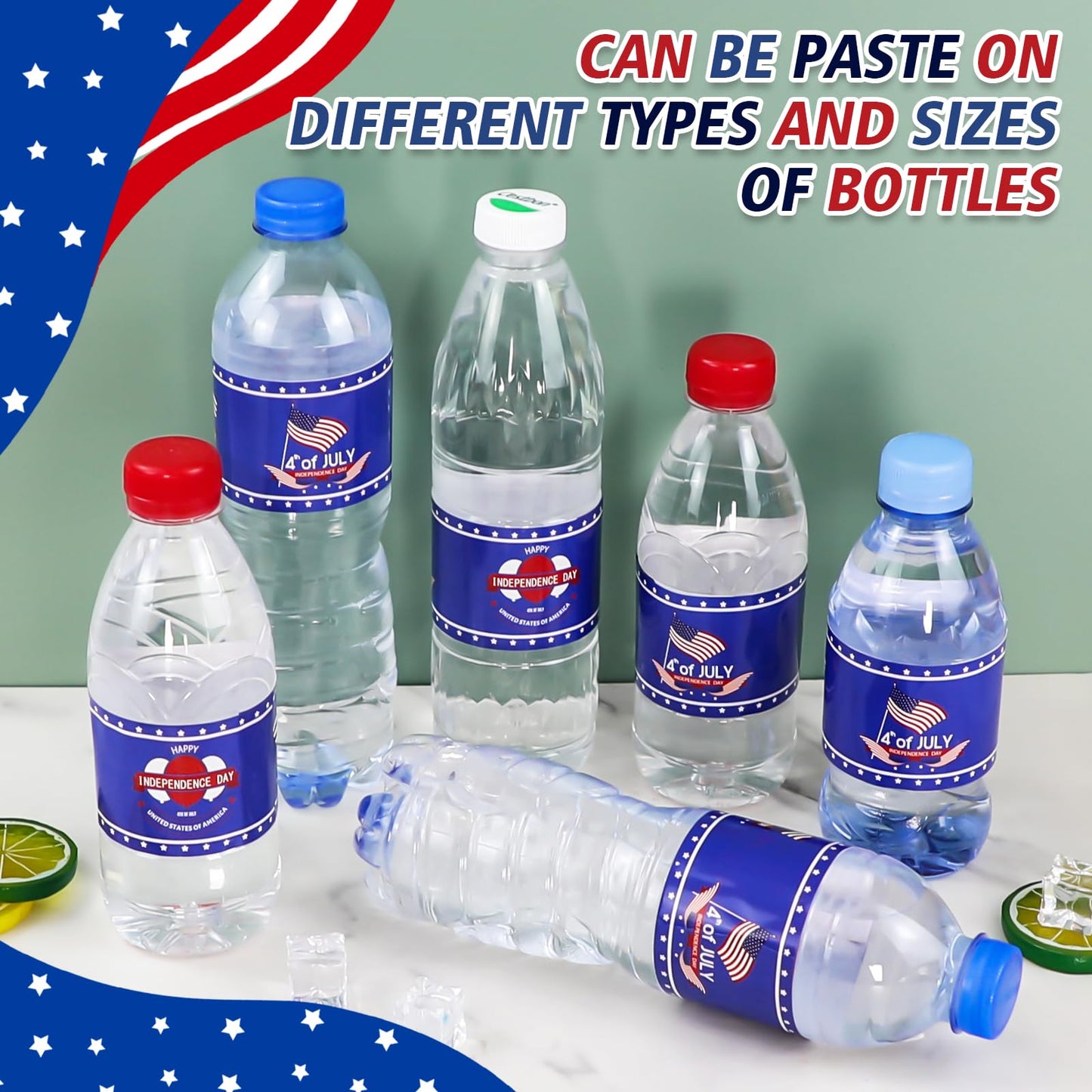 120PCS 4th of July Decorations Water Bottle Labels, 8.7" x 2" Fourth of July Accessories Water Labels,4th of July Stickers for American Independence Day, Labor Day