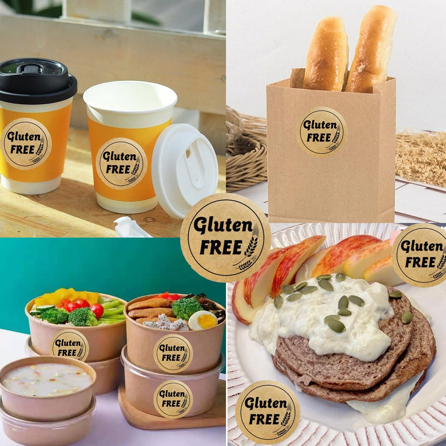 1 Inch Brown Kraft Gluten Free Stickers - Food Rotating Label for Retail Package - 500pcs