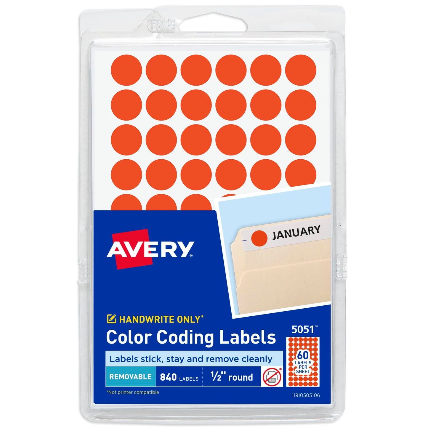 Avery Color-Coding Removable Labels, 1/2 Inch Round Stickers, Neon Coral, Non-Printable, 840 Dot Stickers Total (5051) 1/2 Inch (Pack of 840)