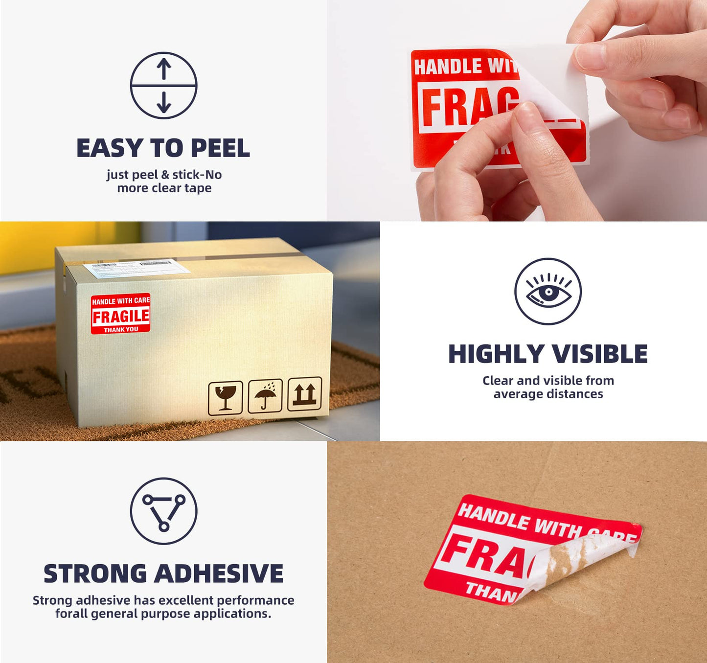 3 x 2 Inch Handle with Care 500 Fragile Stickers for Shipping Moving Glass Permanent Adhesive Fragile Labels (1 Roll, 500 Labels) 3" x 2" 1 Roll - 500 PCS