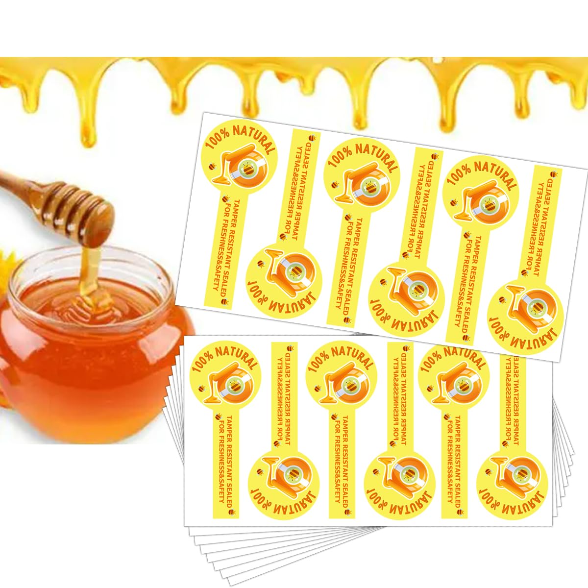 Tamper Evident Seals Labels for Honey Jars 1.5x4 Inch Tamper Proof Honey Stickers Safe Secure Tamper Evident Seals Stickers Bottle Lid Labels for Drink Food Freshness,500 Pcs