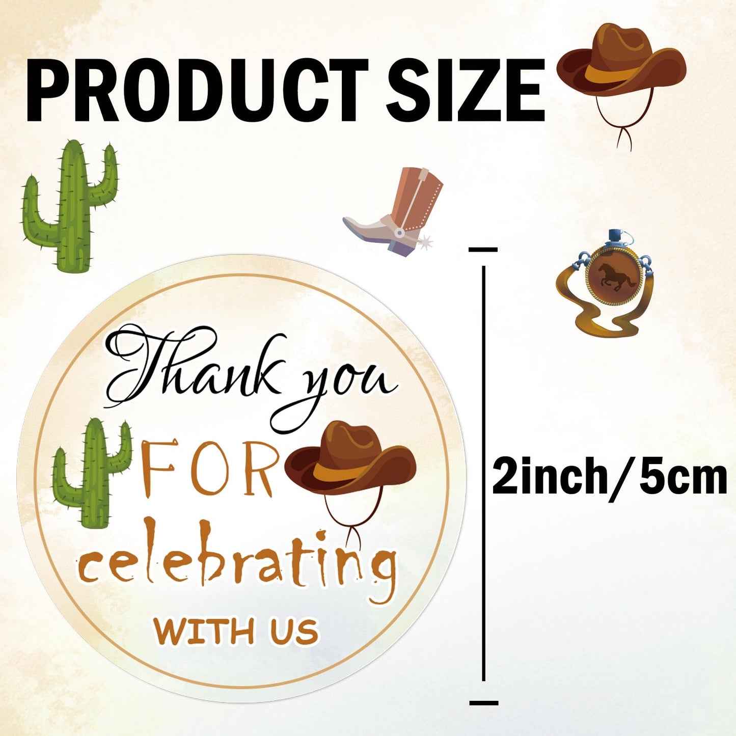 2 Inch Cute Cowboy Thank You for Celebrating with us Sticker Howdy Stickers Roll - Cowboy Western Stickers Cowboy Theme Favors Labels for Small Business Howdy Party Packaging 200 Pcs