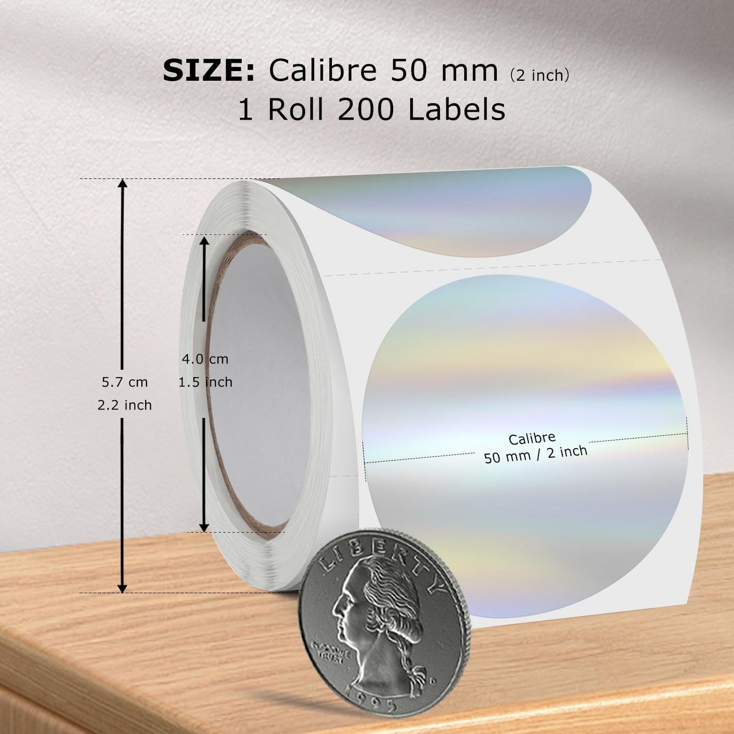 Holographic Round Thermal Labels Silver 2 Inch Self Adhesive Circle Rainbow Printer Stickers Vinyl Waterproof Roll Glitter Decals Name Tag for Design DIY Logo Business 200 PCS Holographic Silver 2 Inch Circle