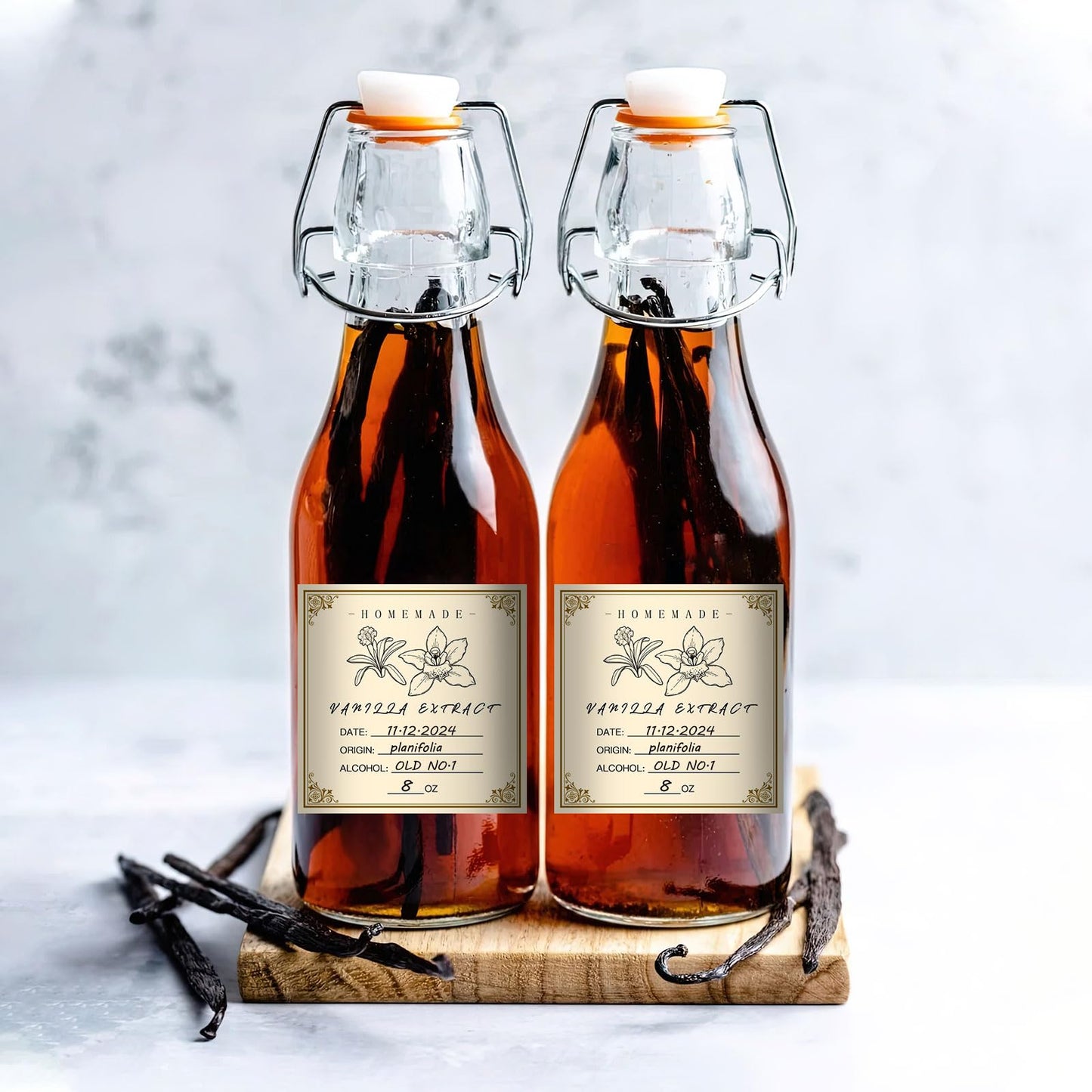 12PCS Vanilla Extract Labels - Homemade Vanilla Stickers for Handcrafted Bottles, Vintage Labels for 2oz,4oz,8oz,16oz Bottles (2.5inch,Square)