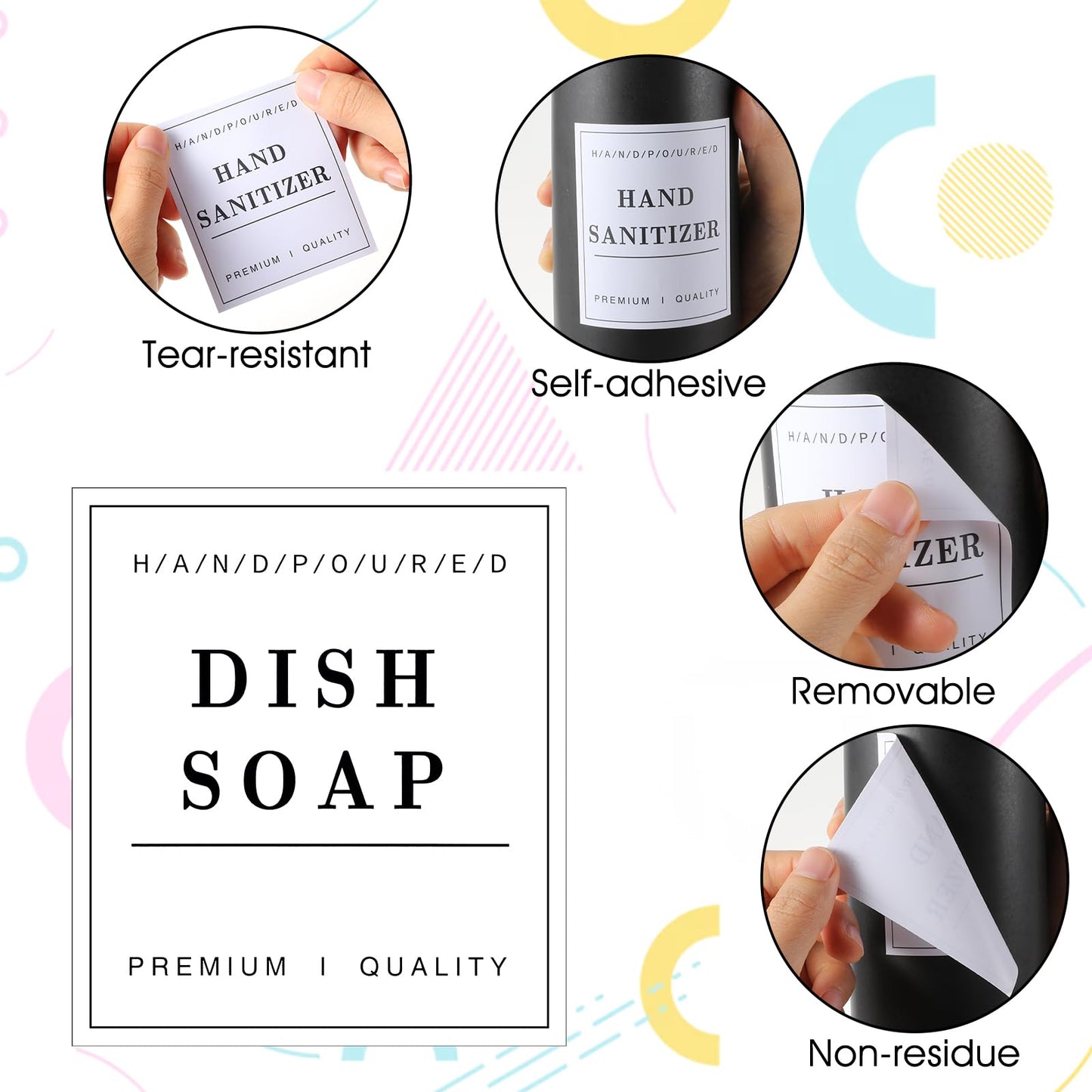 36Pcs Waterproof Labels for Bottles, Removable Bathroom Organization Stickers for Hand Soap Lotion Shampoo Conditioner Dispenser, Toiletry Labels for Plastic/Glass Bottles