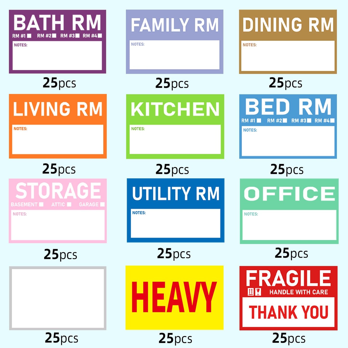 STARLIBOO 2''x 3'' Removable Home Moving Packing Box Labels, Waterproof 12 Designs Color-Coded Home Moving Stickers Including Fragile/Heavy/Blank Labels (300 Labels) 12 Colors--300 Labels 2*3 inch