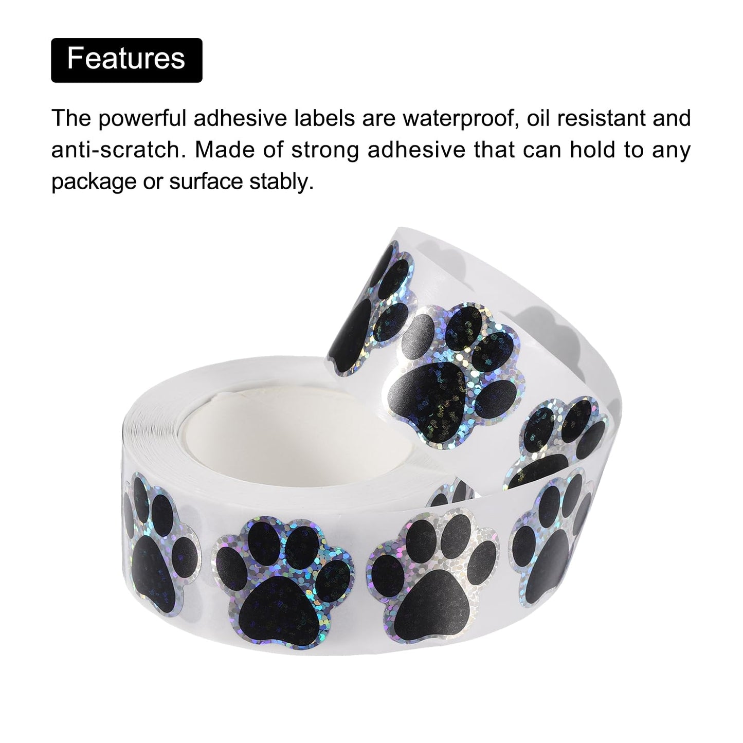 MECCANIXITY Adhesive Label Stickers Sequin Black 500Pcs Paw Prints Stickers 0.98inch Dog Paw Bear Paw Stickers for Children Teacher Fit Crafts Party