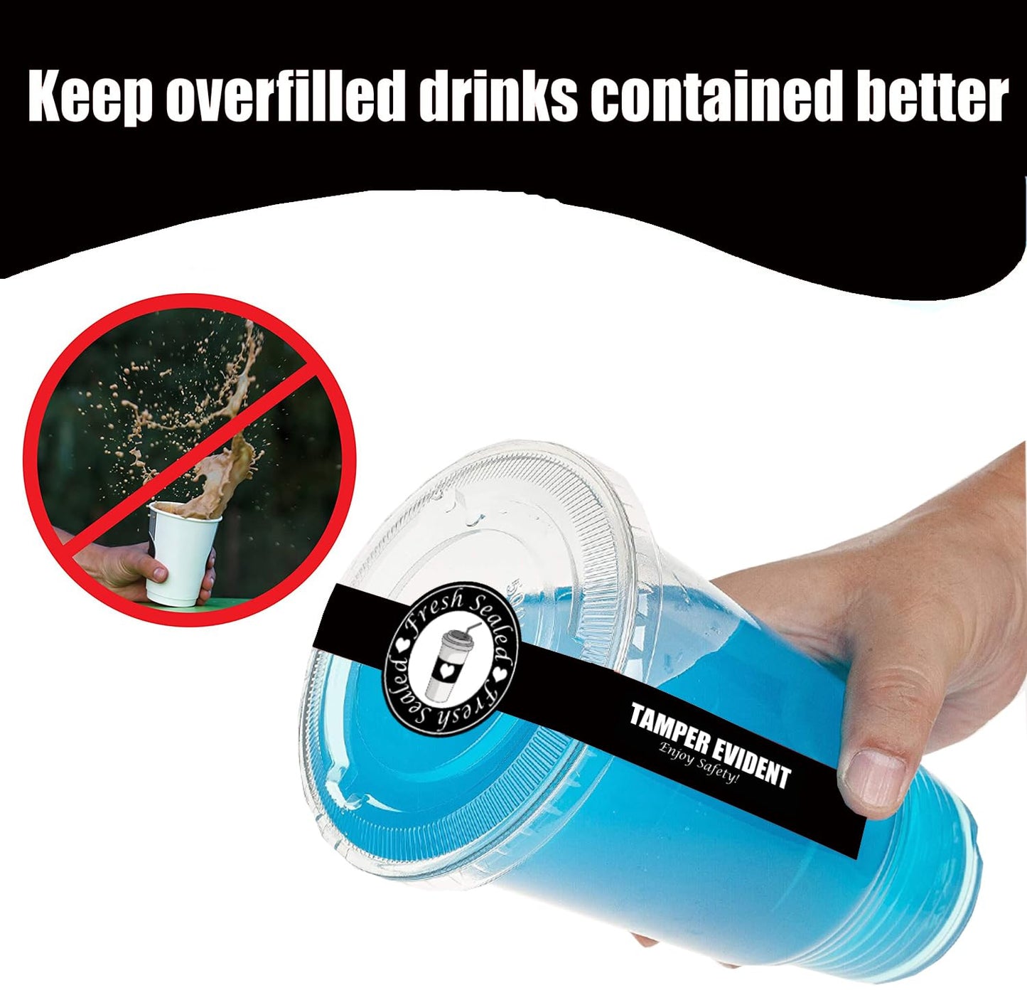 Safe Secure Tamper Evident Seals for Christmas Drink Beverage Lids 1" x 9" Sealed for Freshness Labels Food Delivery Safety Stickers for Coffee Milk Tea Ice Cream Seal 250pcs (Black) Black